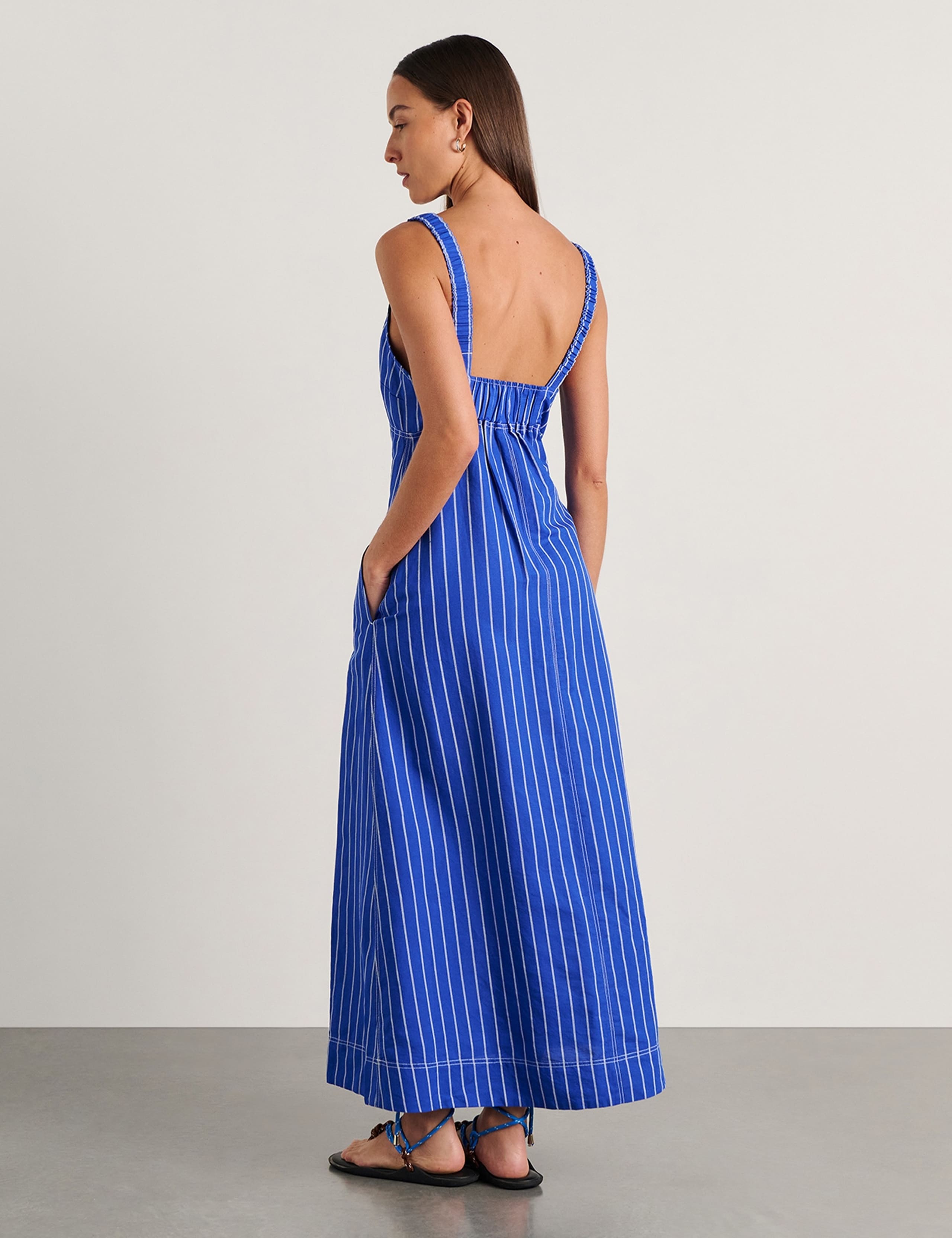 Linen Rich Striped V Neck Midi Dress 3 of 5