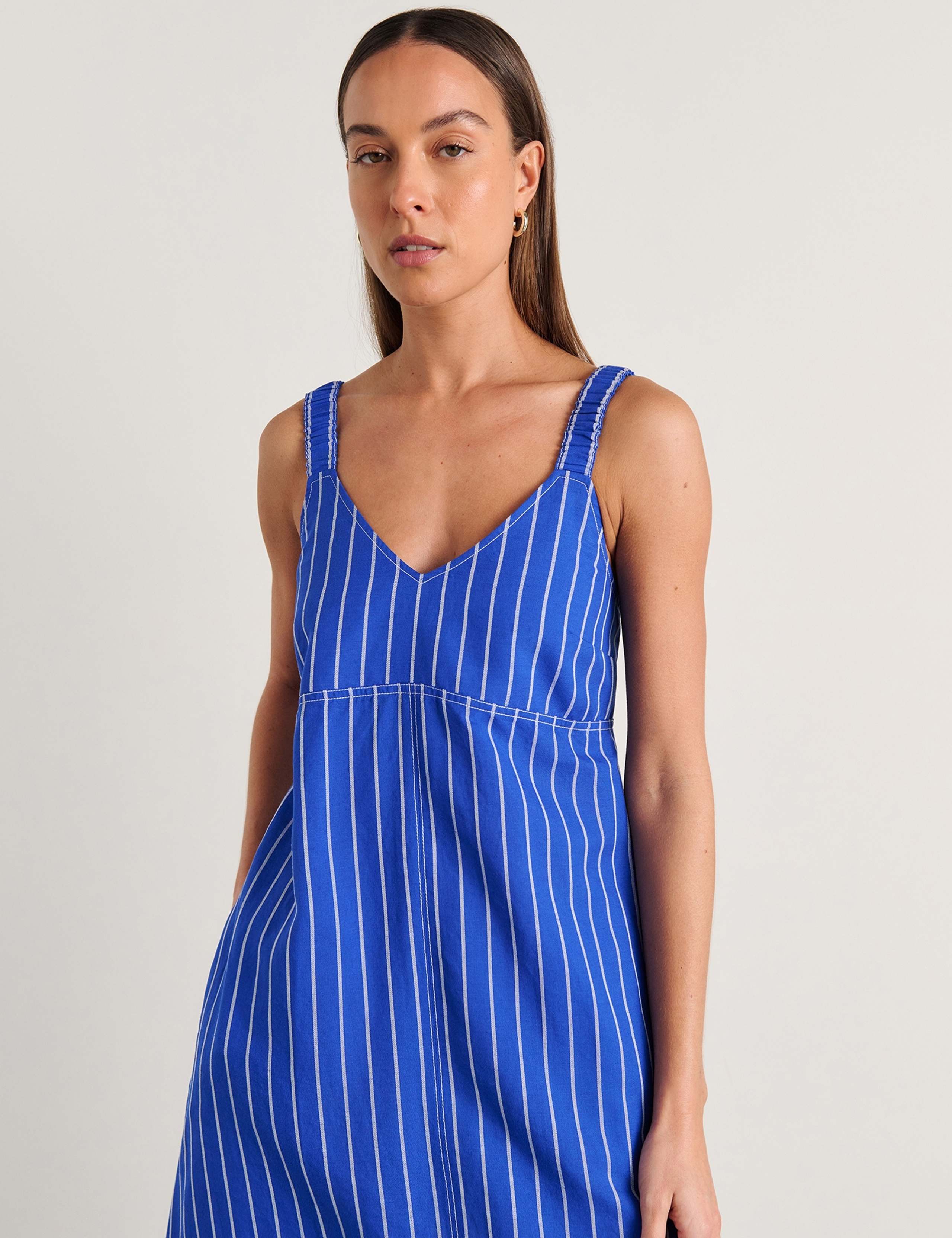 Linen Rich Striped V Neck Midi Dress 5 of 5