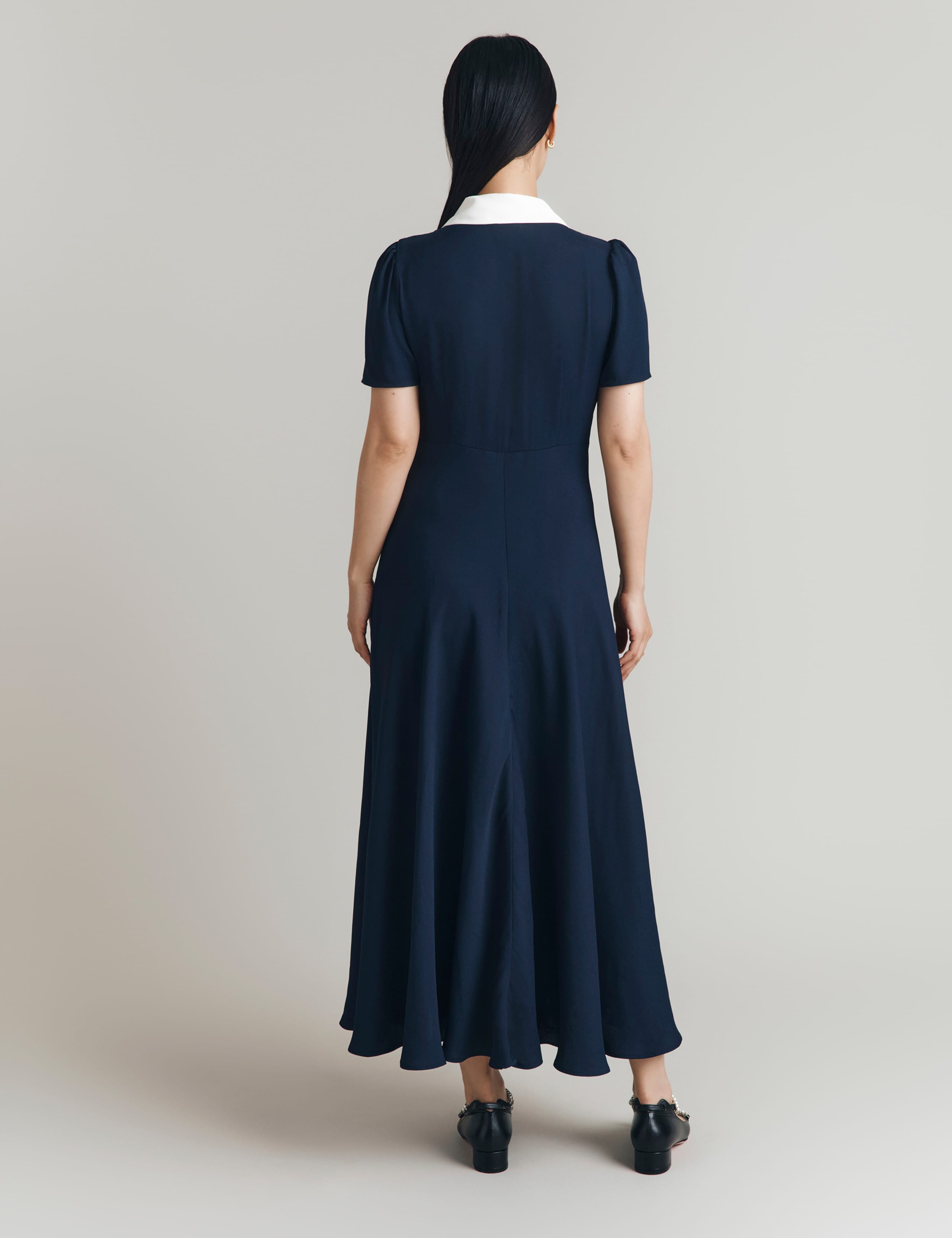 Satin Contrast Collar Midi Shirt Dress 2 of 4