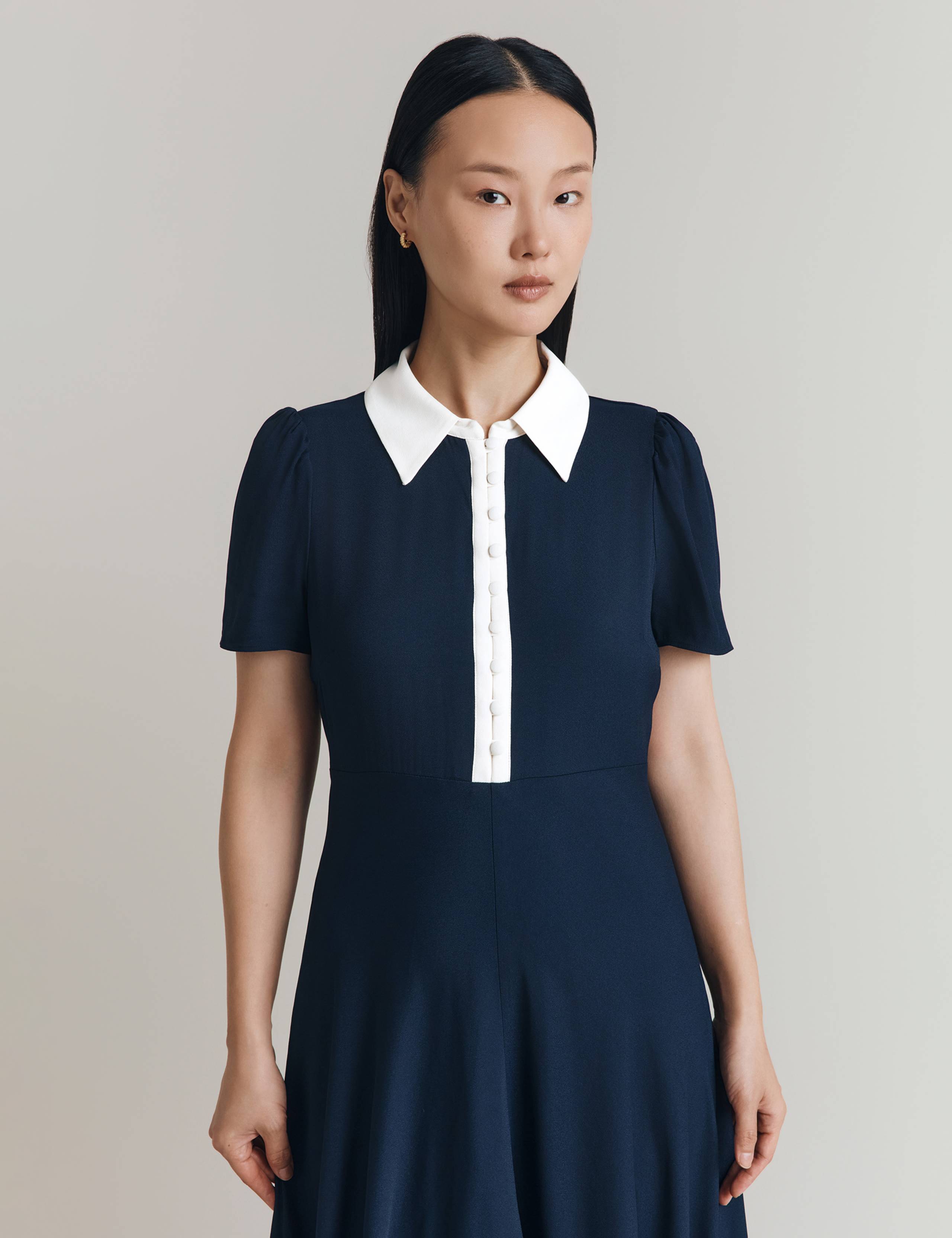 Satin Contrast Collar Midi Shirt Dress 4 of 4