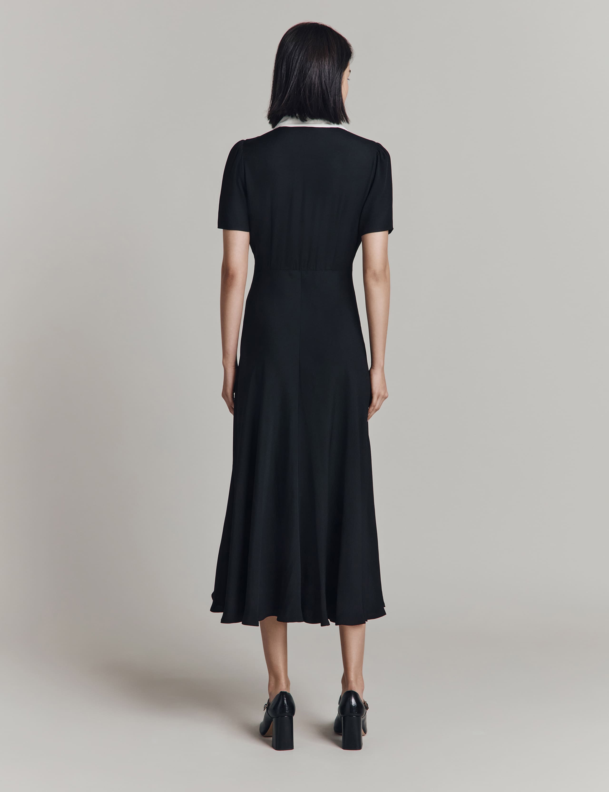 Satin Contrast Collar Midi Shirt Dress 2 of 4