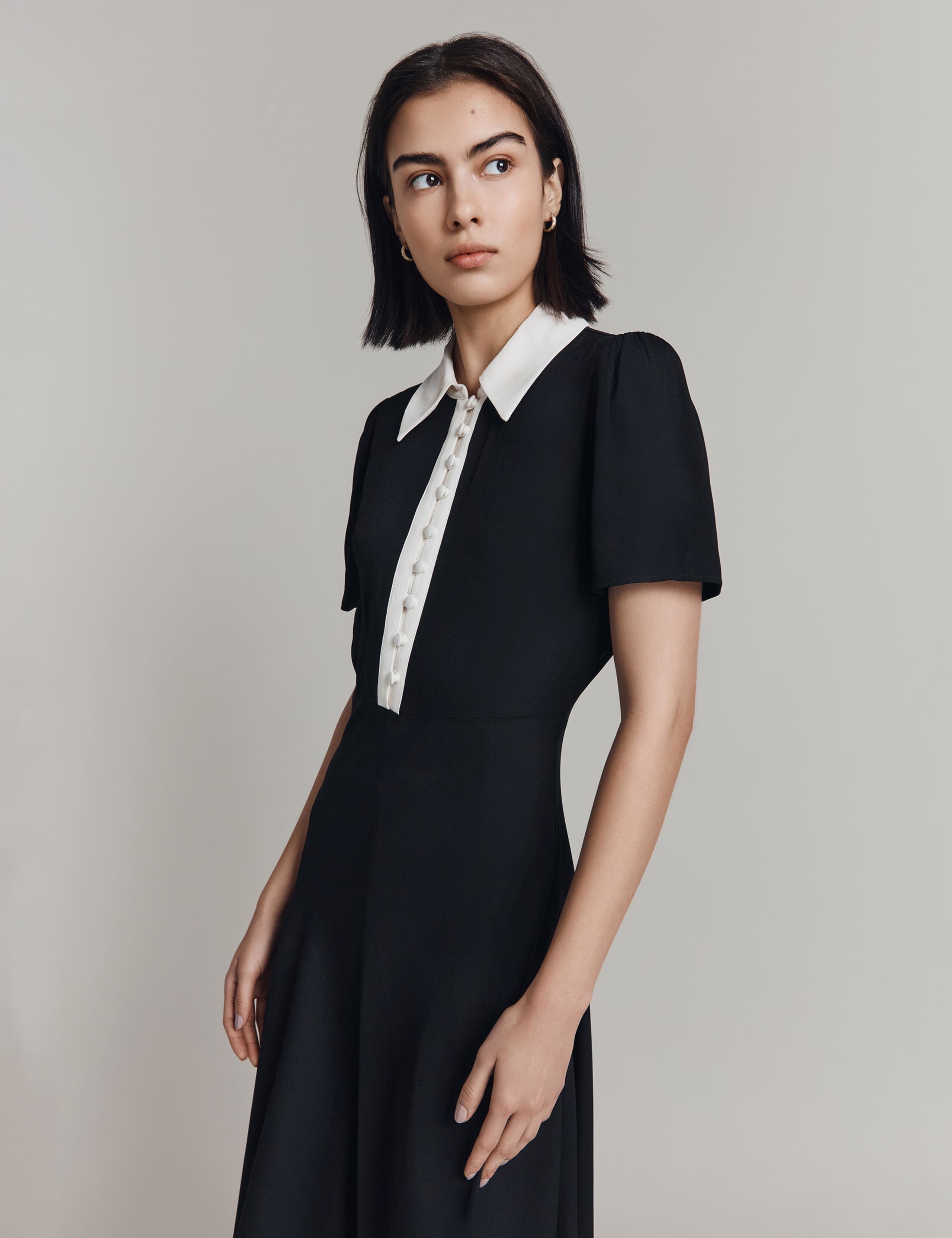 Satin Contrast Collar Midi Shirt Dress 4 of 4