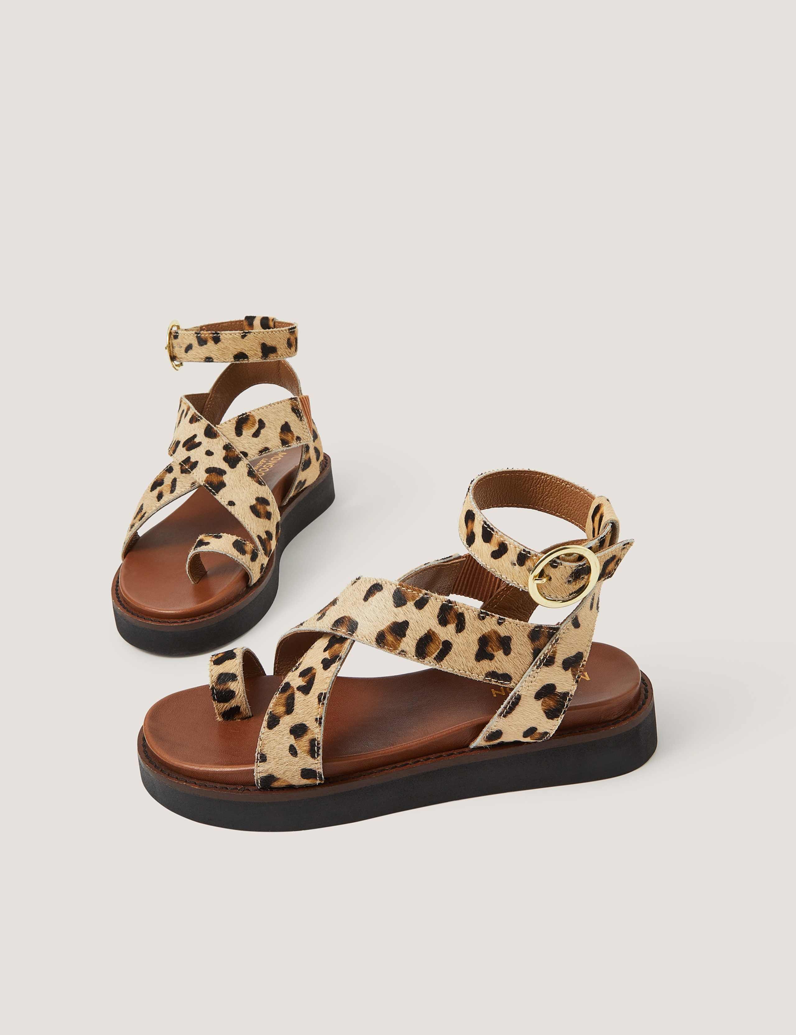 Leather Hair On Leopard Print Footbed Sandals 2 of 3