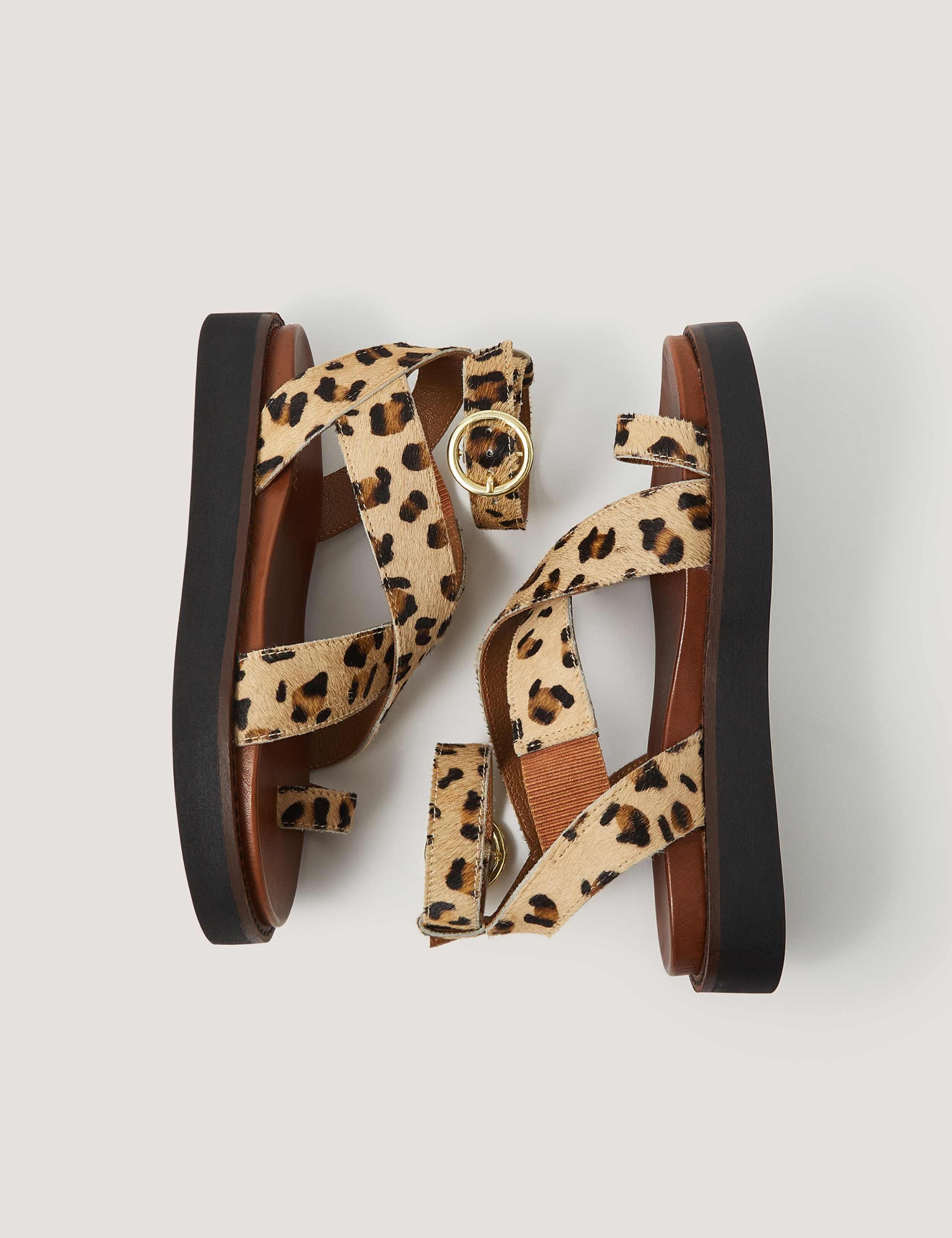 Leather Hair On Leopard Print Footbed Sandals 3 of 3