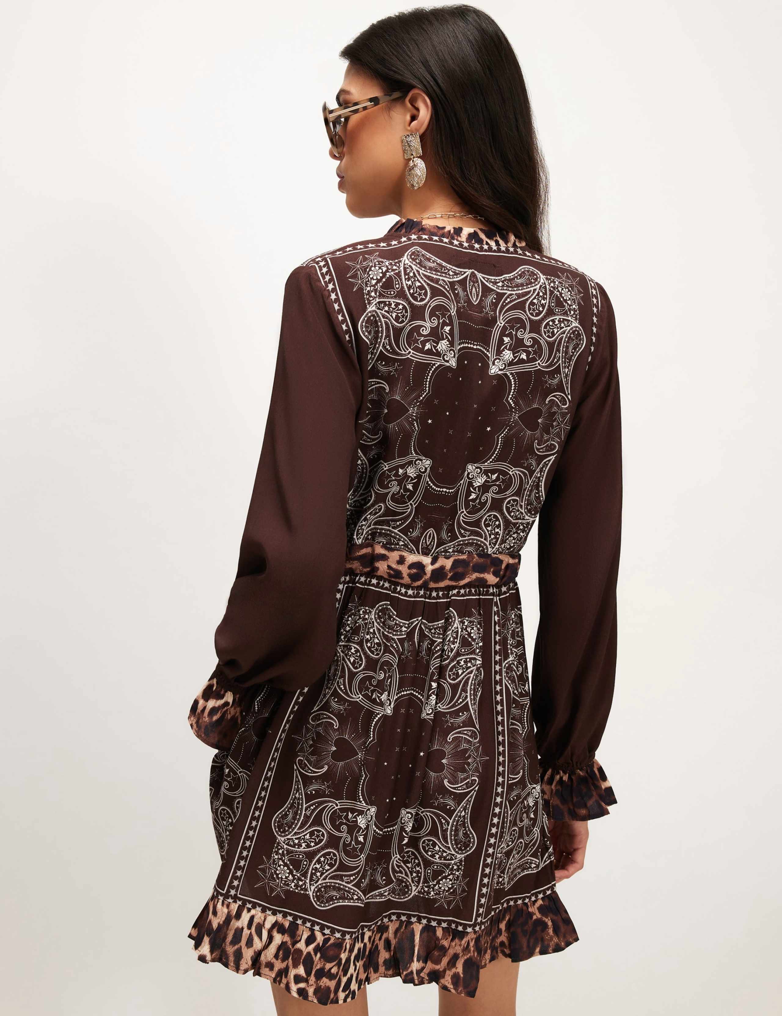 Bandana Print Tie Waist Mini Shirt Dress 2 of 6