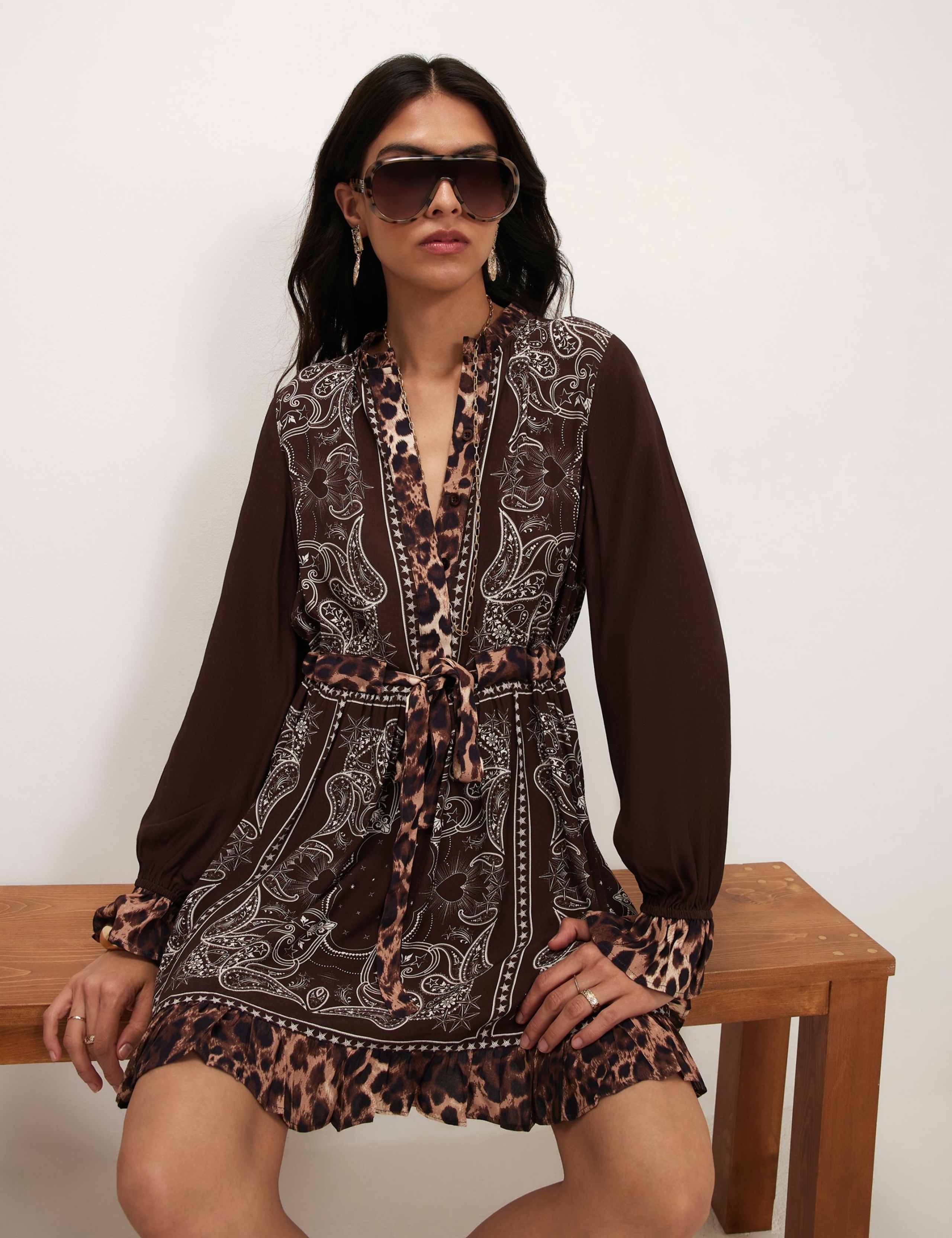 Bandana Print Tie Waist Mini Shirt Dress 3 of 6