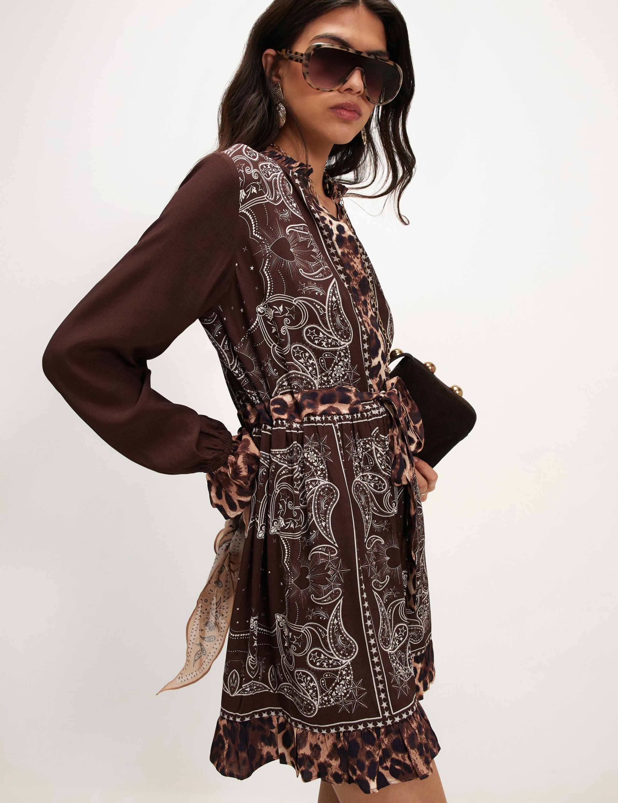Bandana Print Tie Waist Mini Shirt Dress 6 of 6