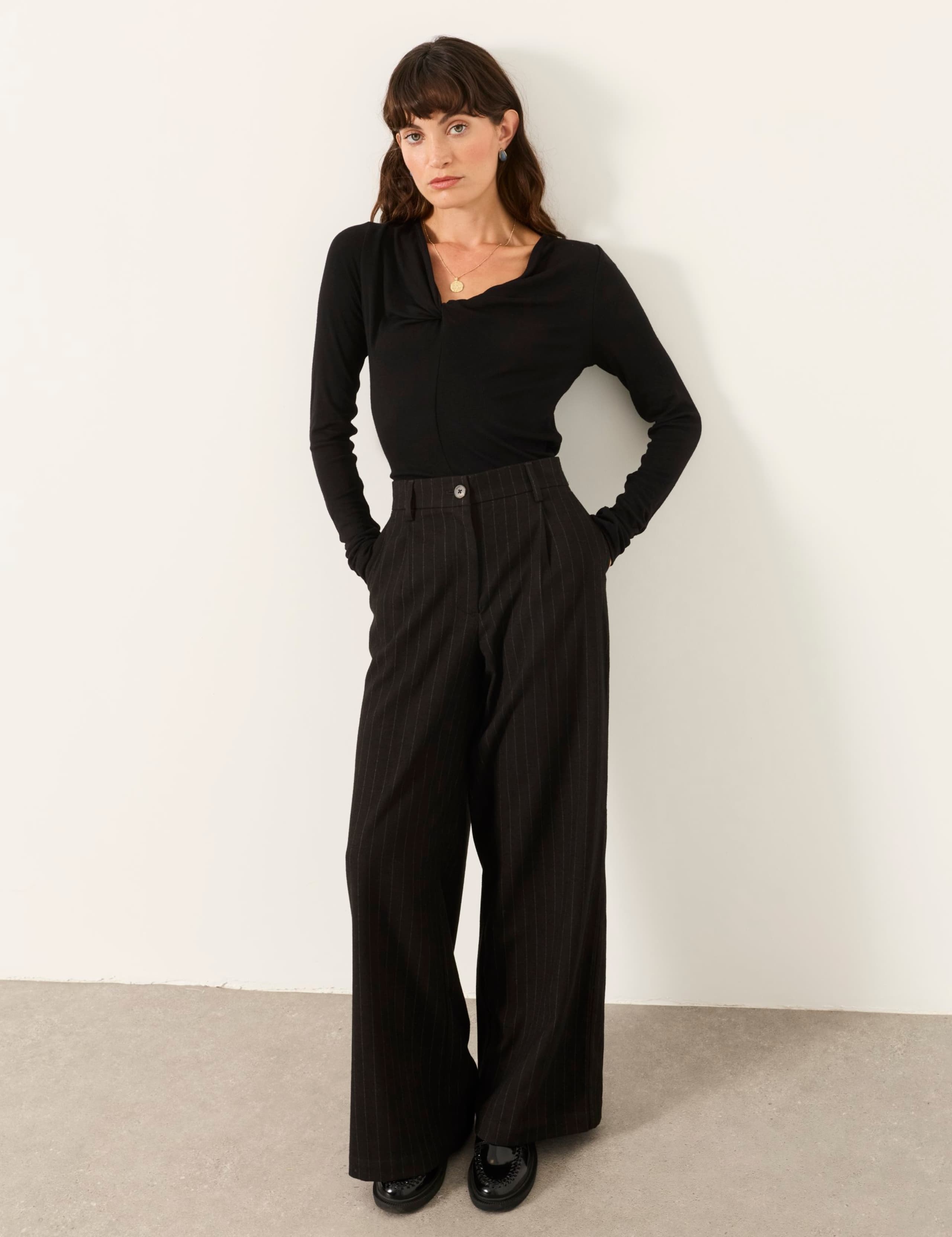 Striped Wide Leg Trousers with Wool 1 of 5