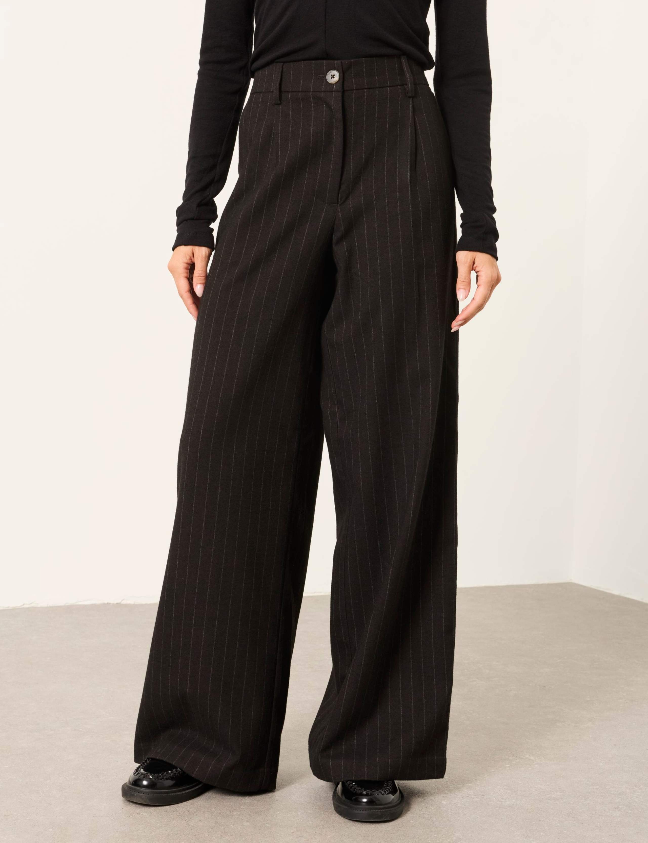 Striped Wide Leg Trousers with Wool 3 of 5