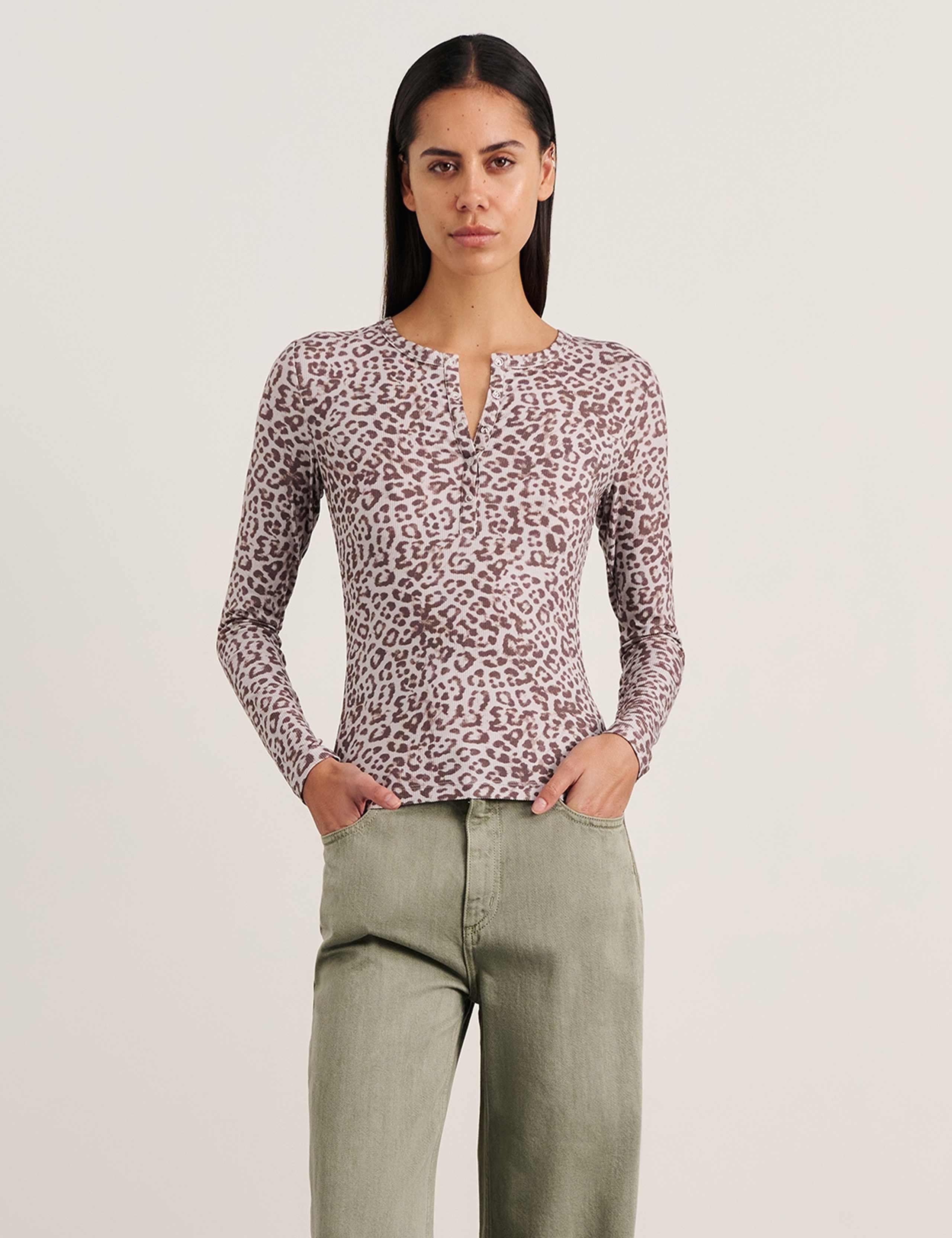 Printed Henley Top 1 of 6