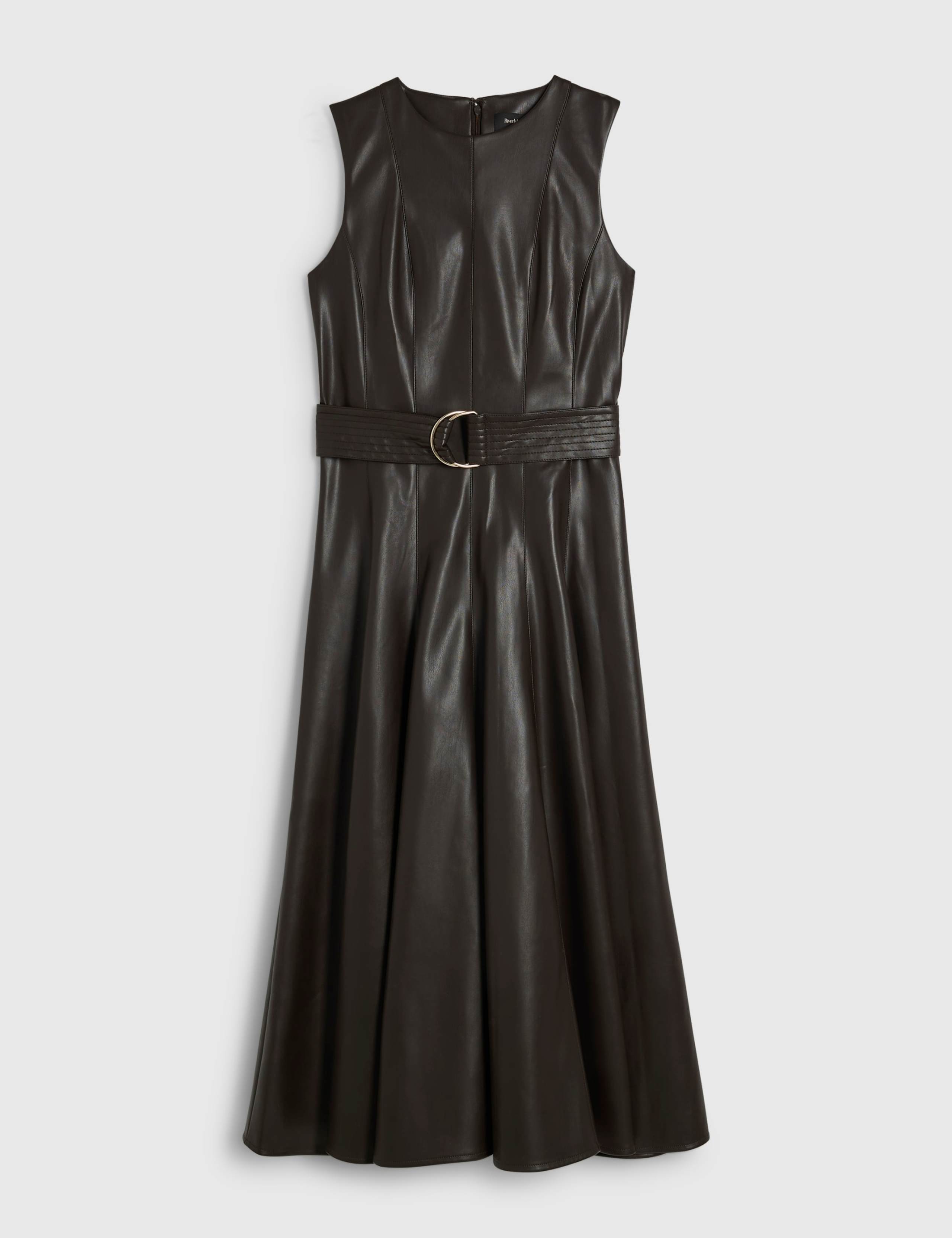 Faux Leather Belted Flared Midi Shirt Dress 4 of 6