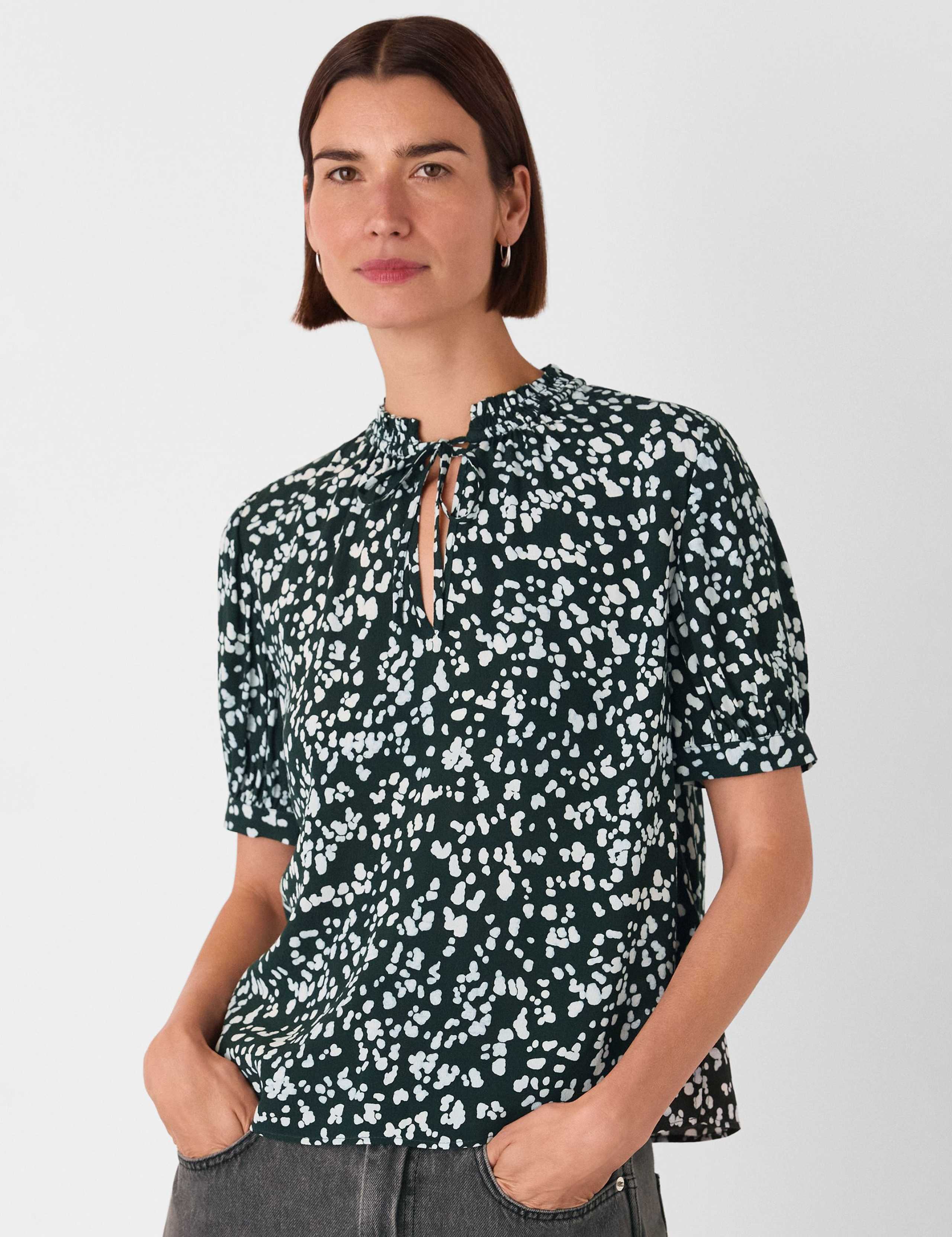 Animal Print Tie Neck Blouse 1 of 4