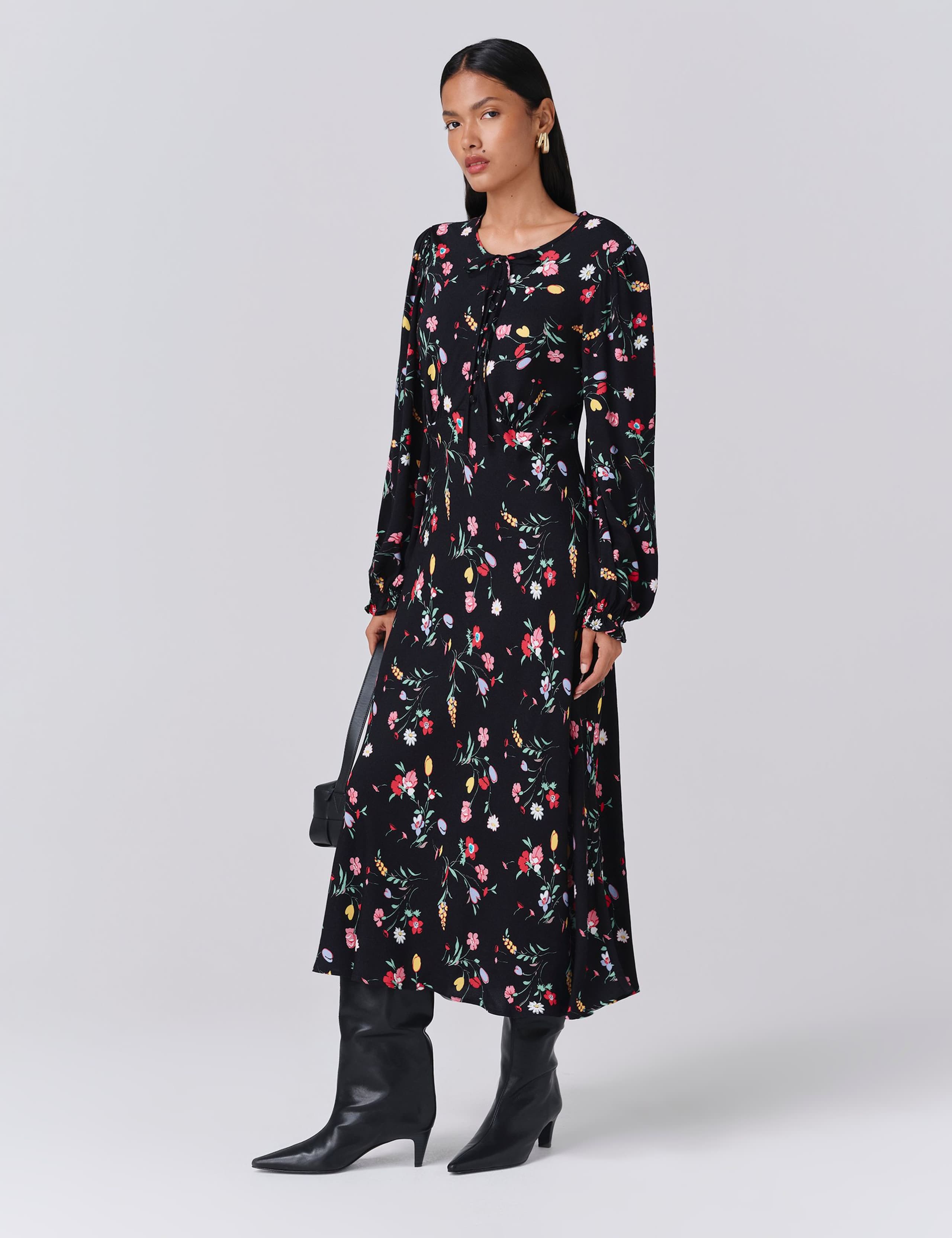 Crepe Floral Midi Skater Dress 2 of 5