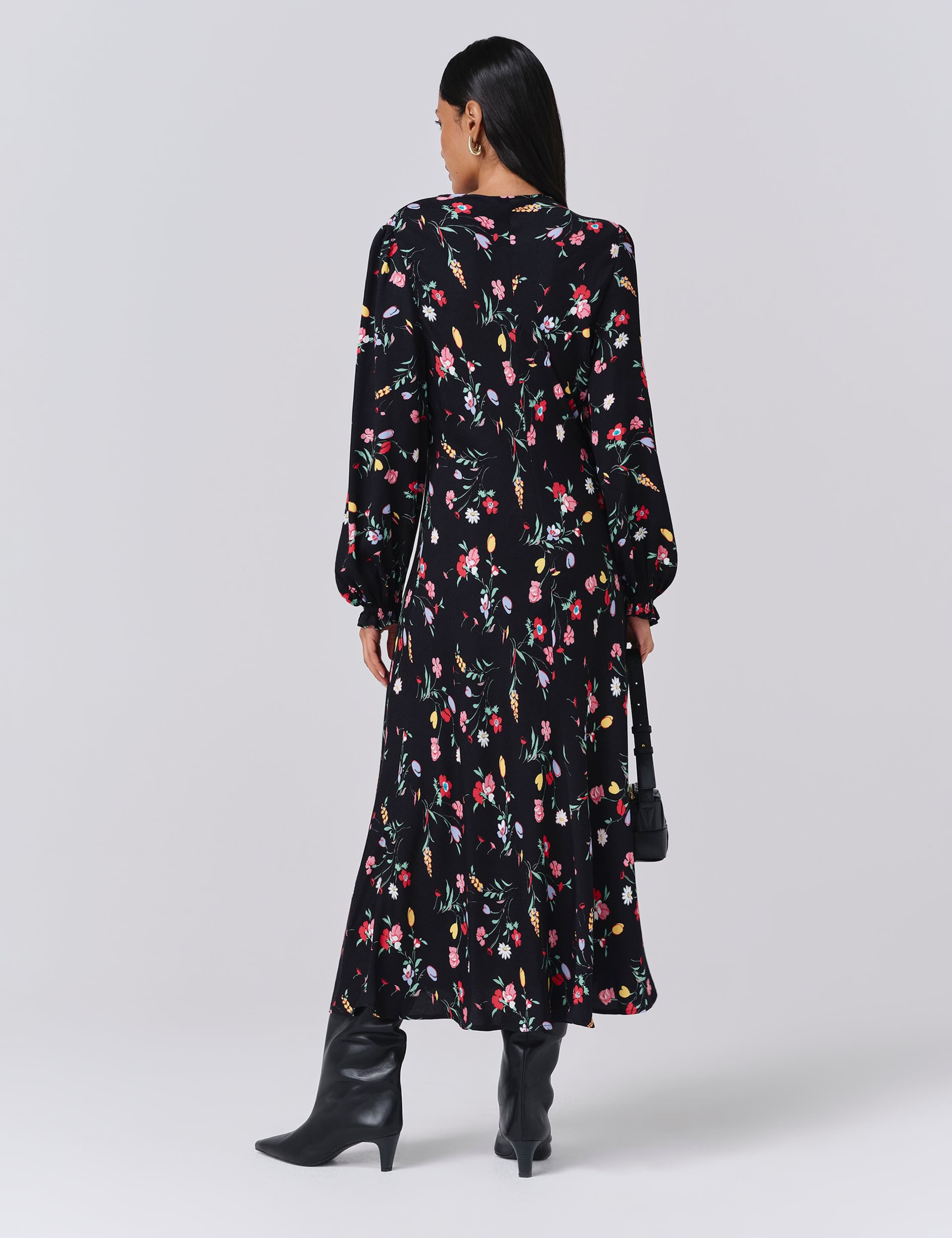 Crepe Floral Midi Skater Dress 3 of 5