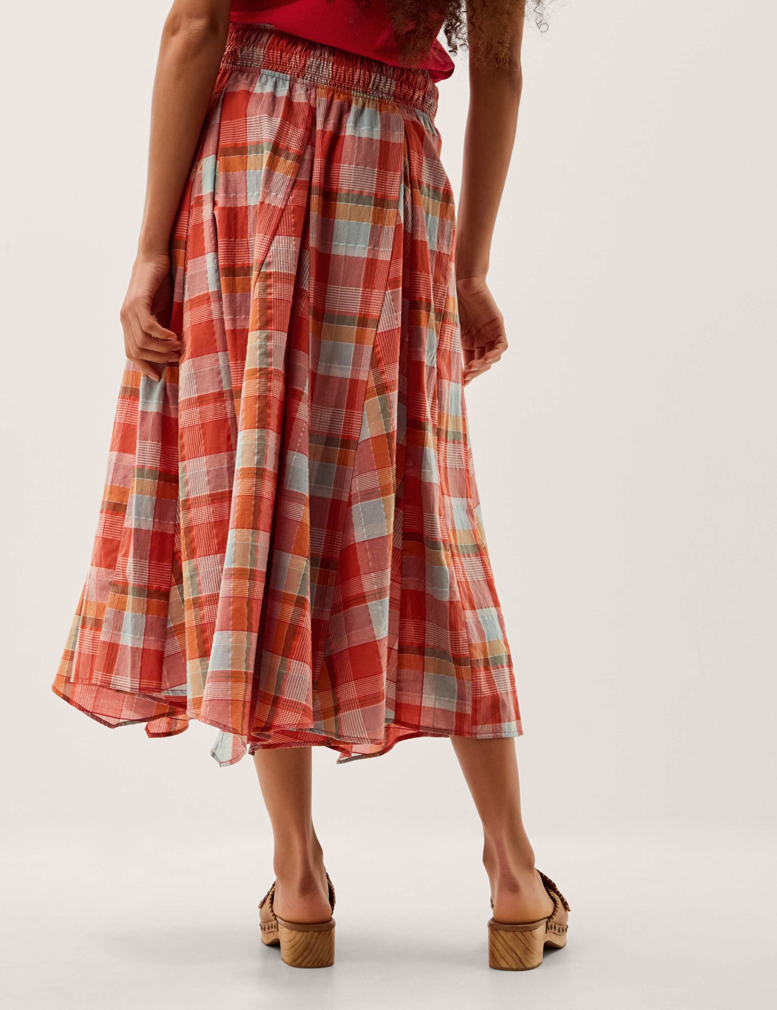 Cotton Rich Checked Midi A-Line Skirt 3 of 5