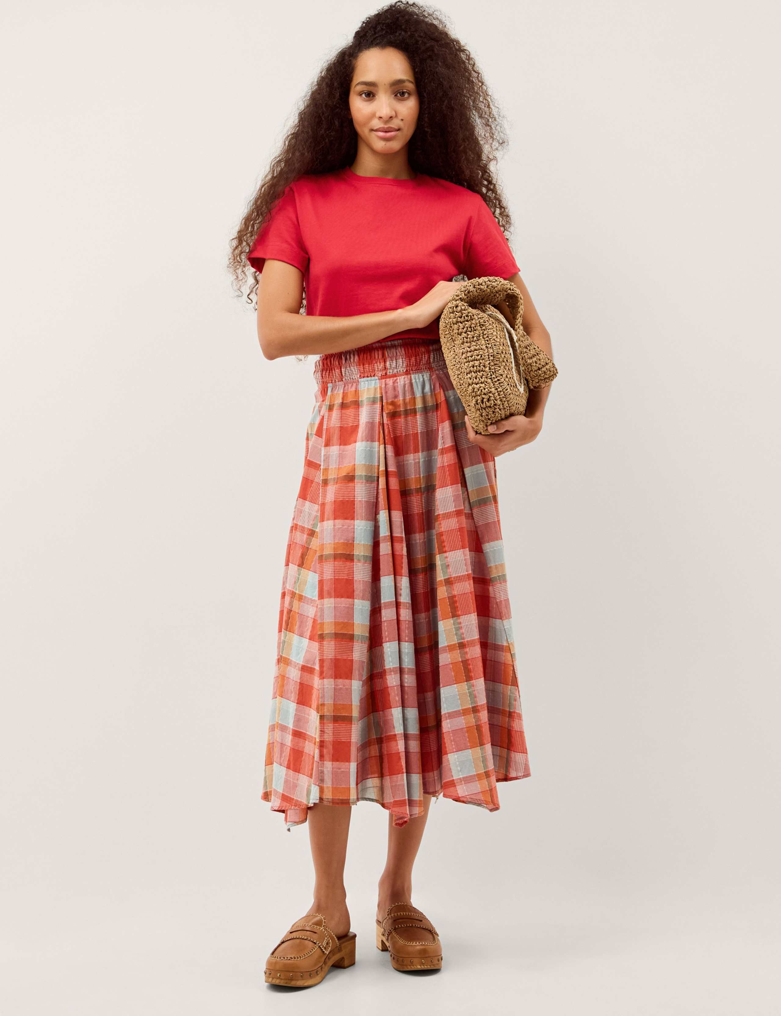Cotton Rich Checked Midi A-Line Skirt 4 of 5