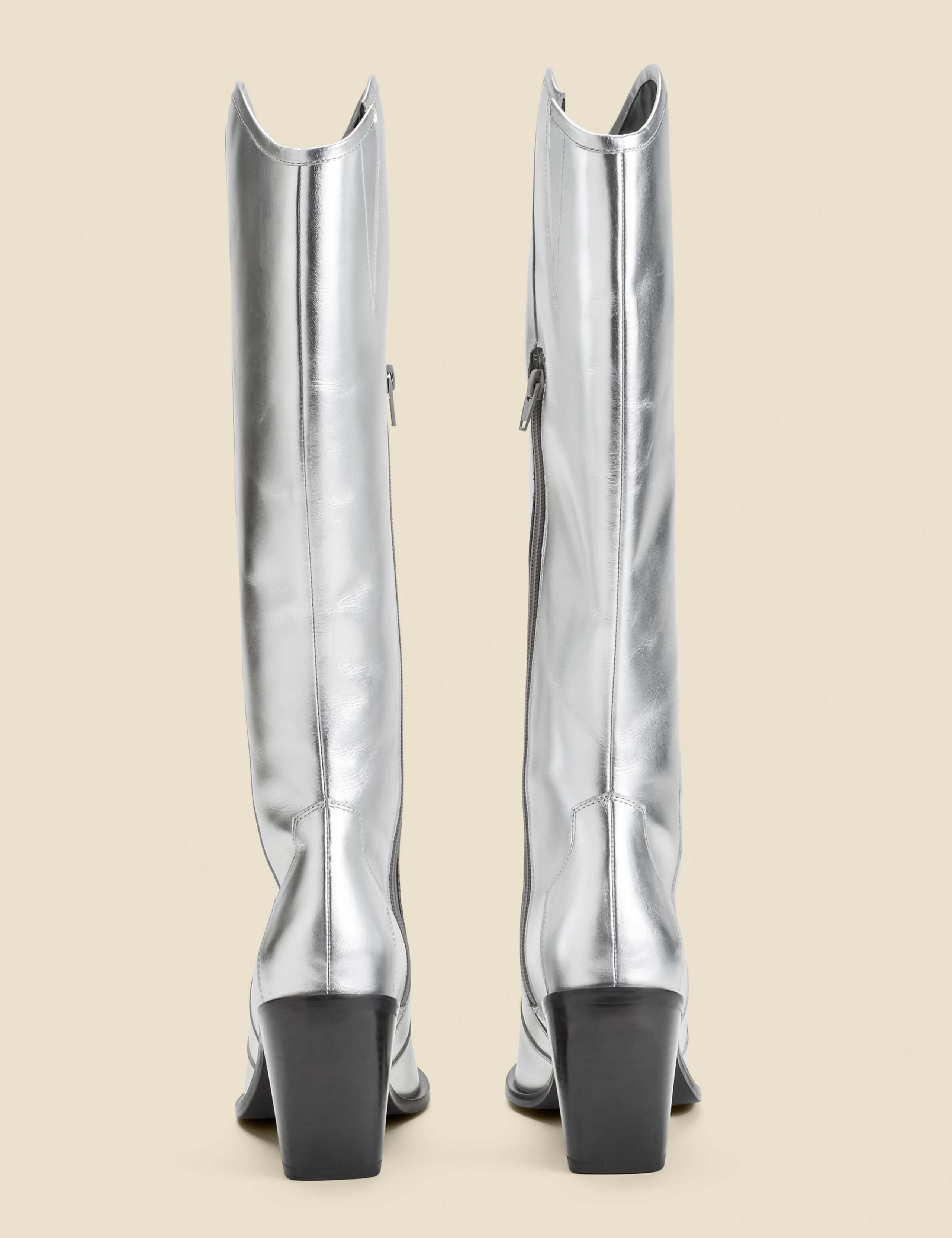 Leather Metallic Block Heel Knee High Boot 4 of 4