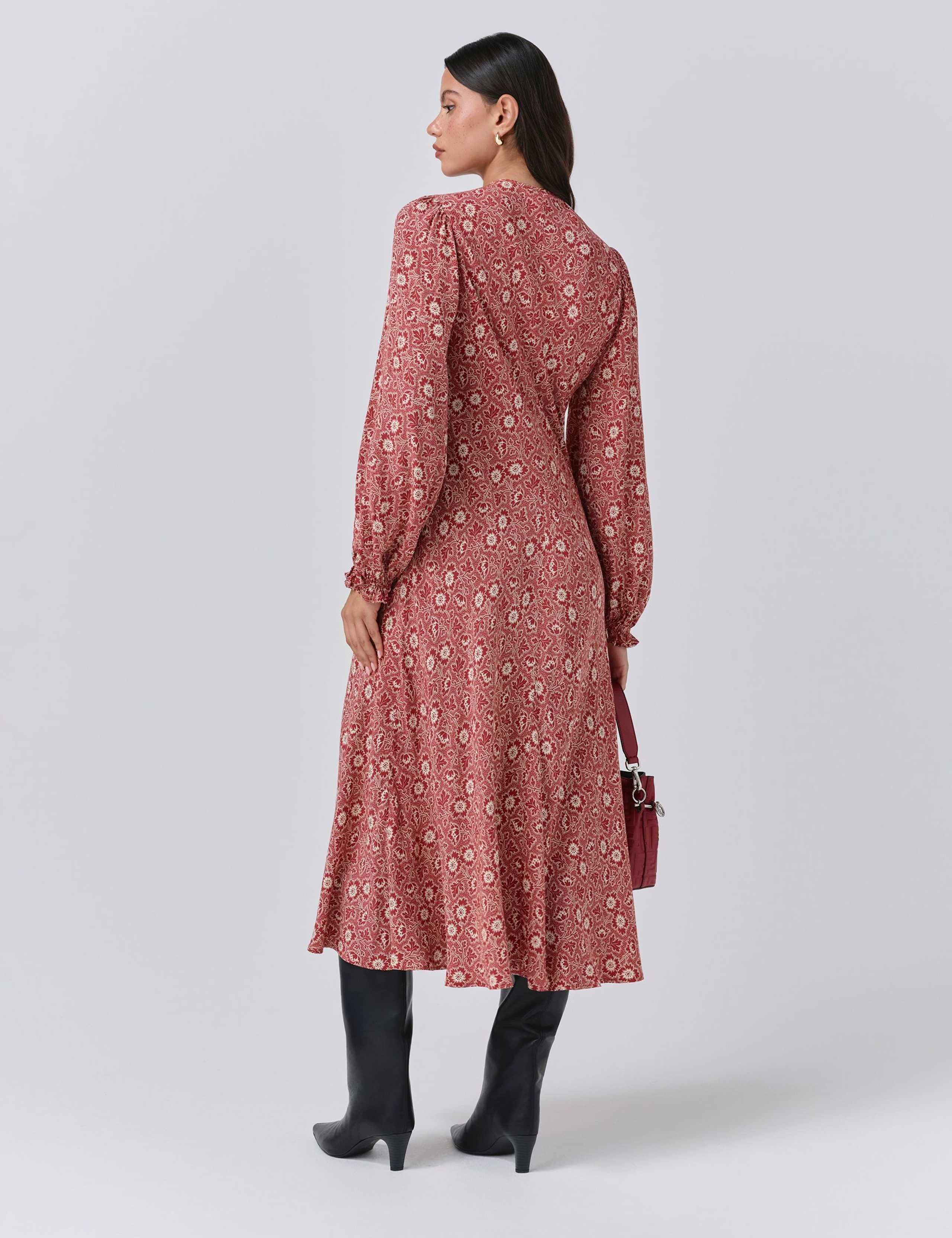 Crepe Floral Tie Front Midi Tea Dress 3 of 5
