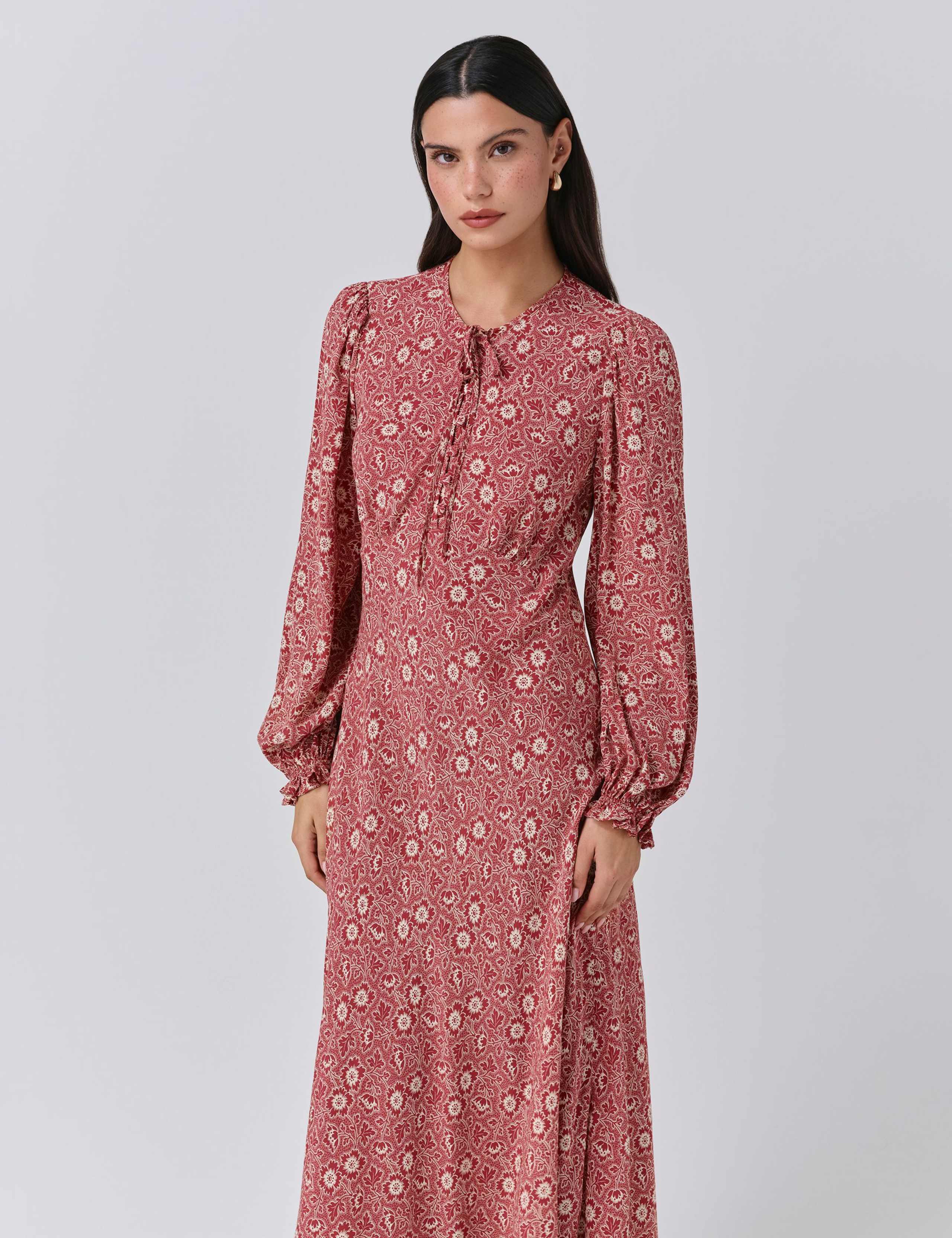 Crepe Floral Tie Front Midi Tea Dress 4 of 5