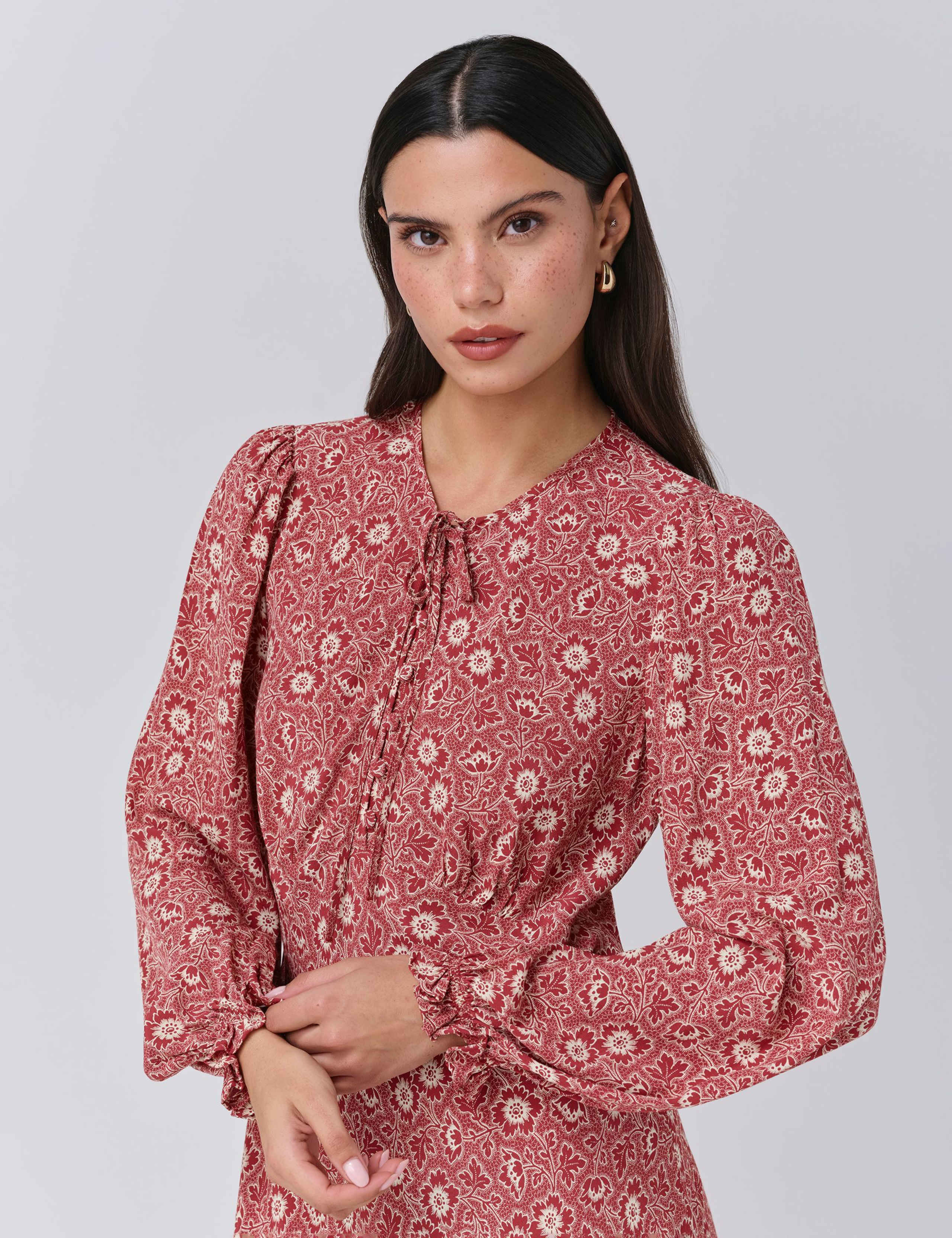 Crepe Floral Tie Front Midi Tea Dress 5 of 5