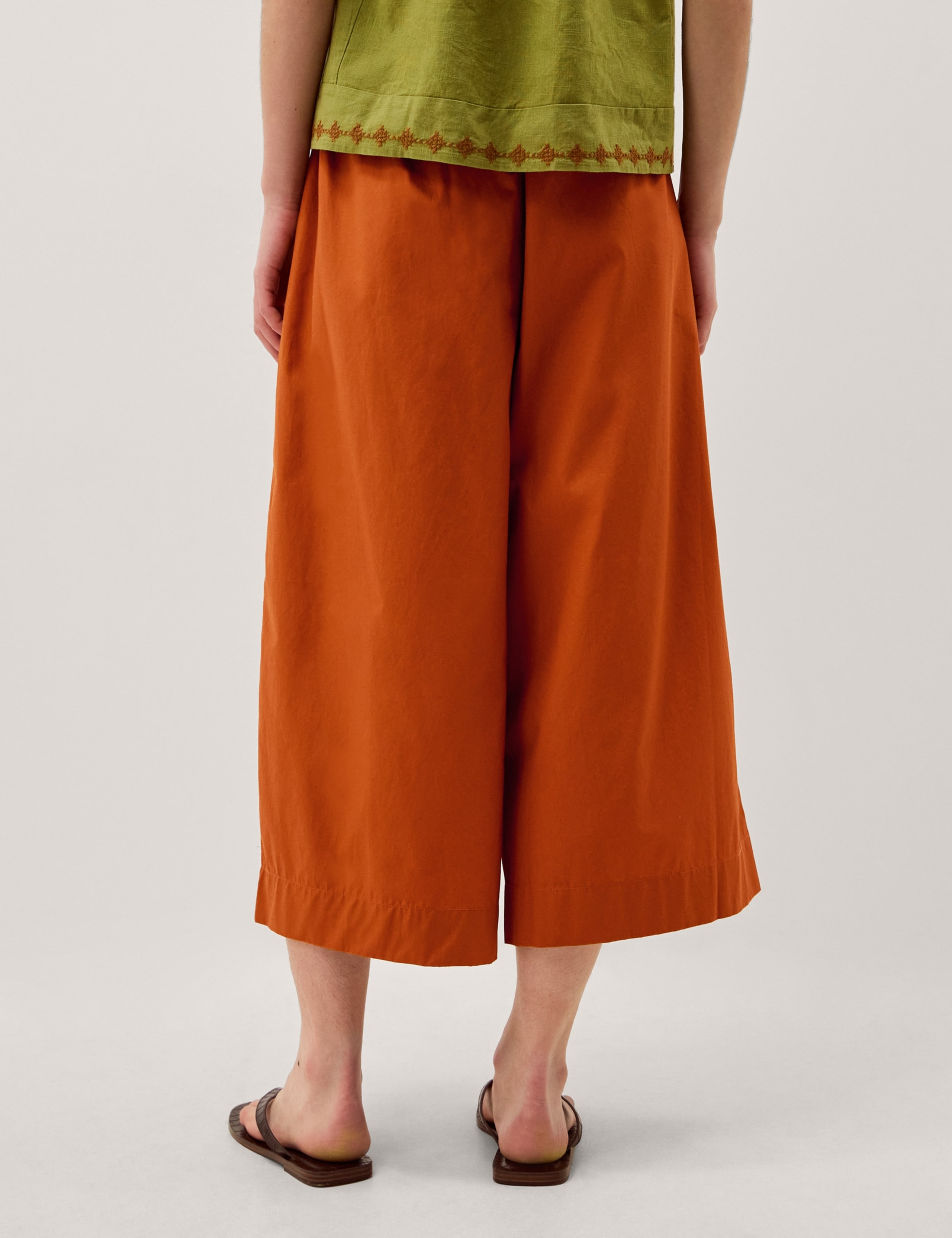 Pure Cotton Wide Leg Cropped Trousers 3 of 5