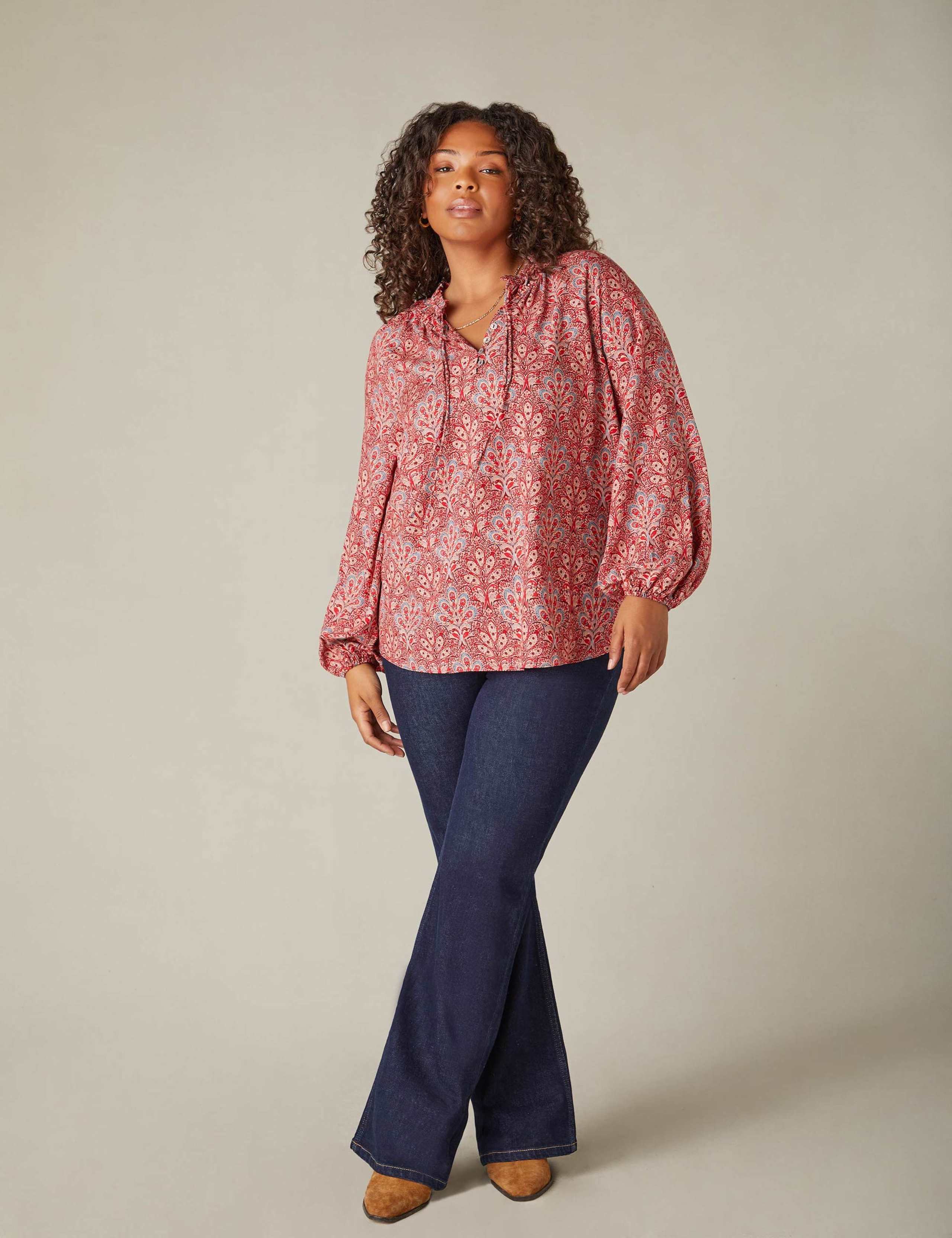 Paisley Tie Neck Button Detail Blouse 1 of 7