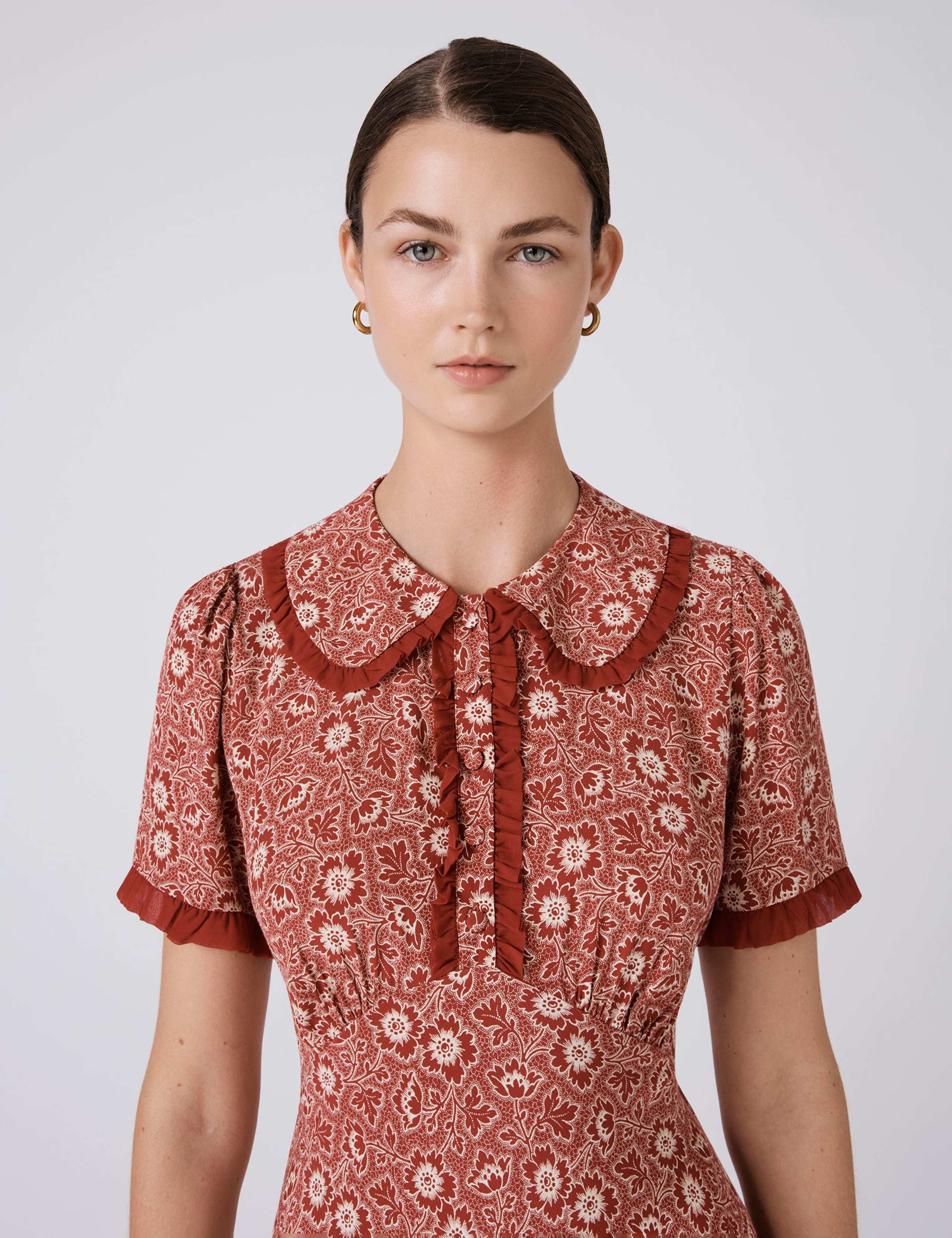 Crepe Floral Midi Tea Dress 2 of 6