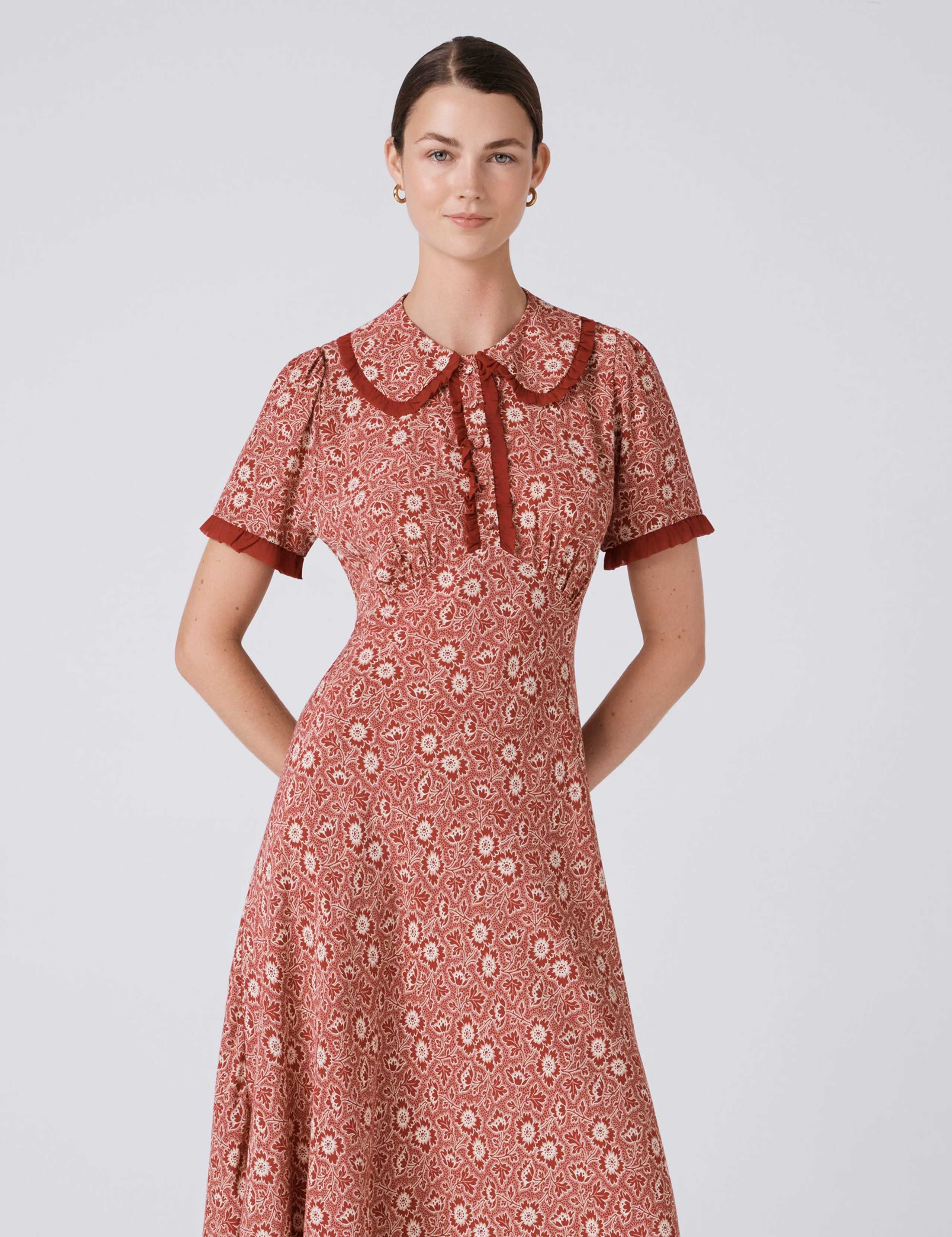 Crepe Floral Midi Tea Dress 4 of 6