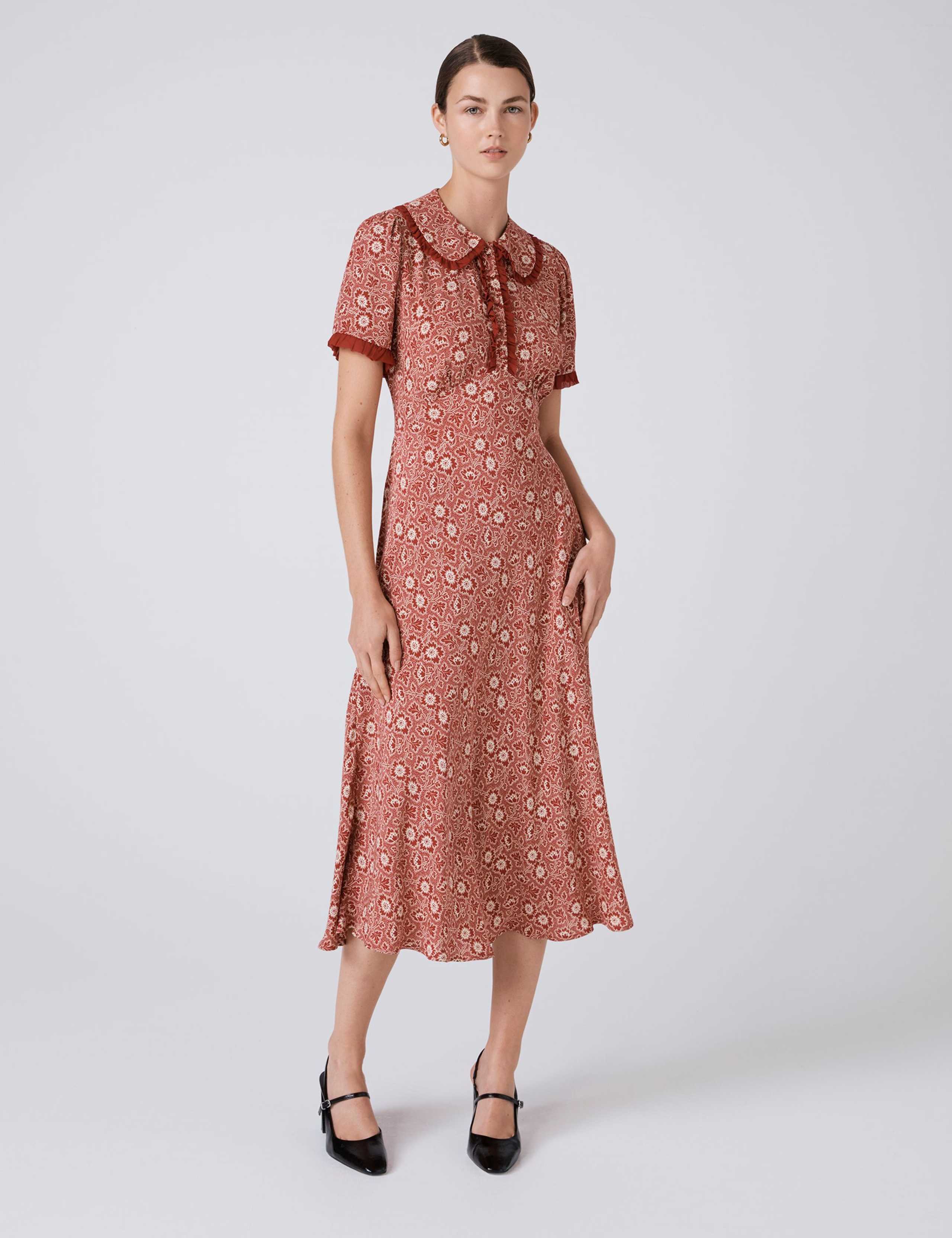 Crepe Floral Midi Tea Dress 5 of 6