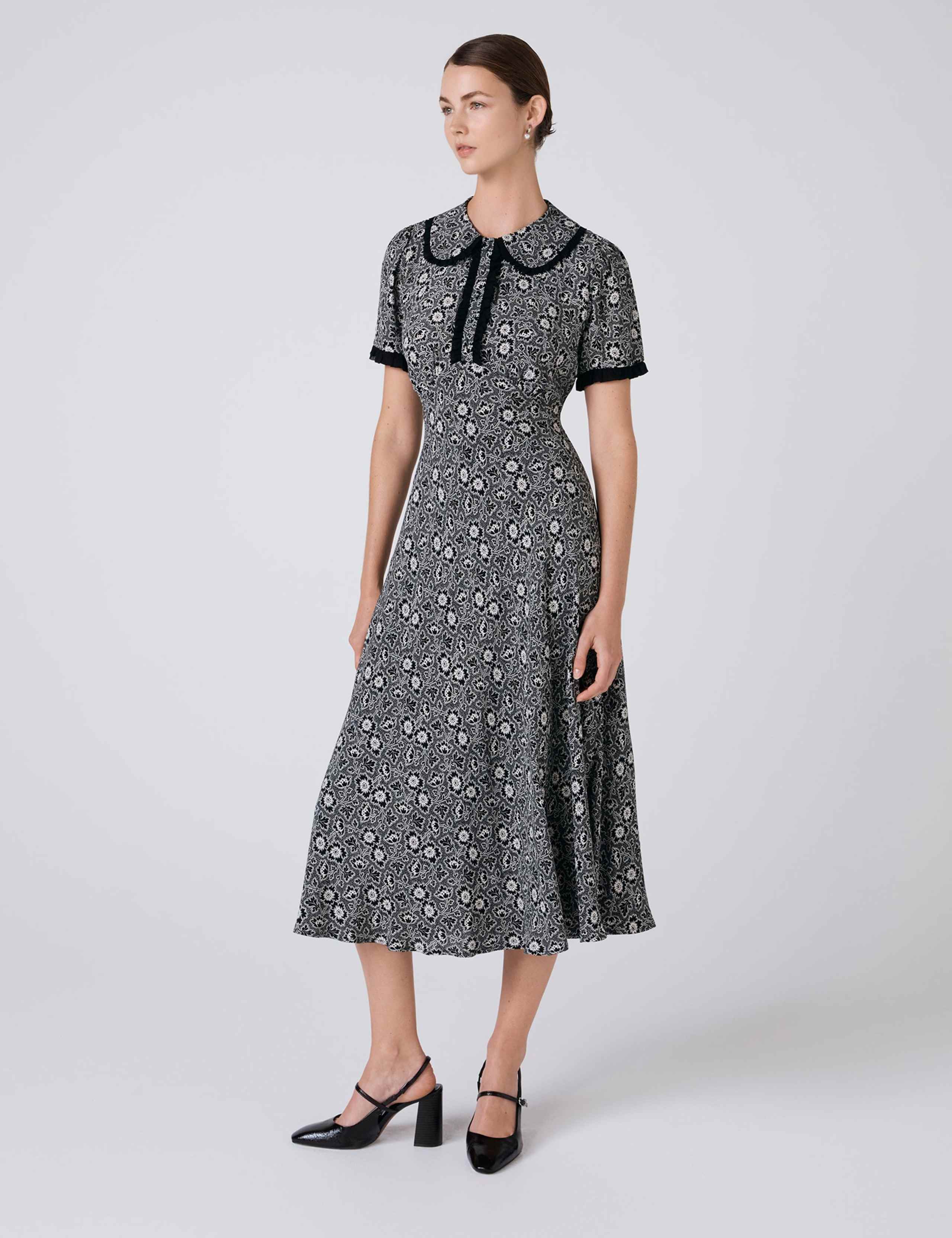 Crepe Floral Midi Tea Dress 4 of 5