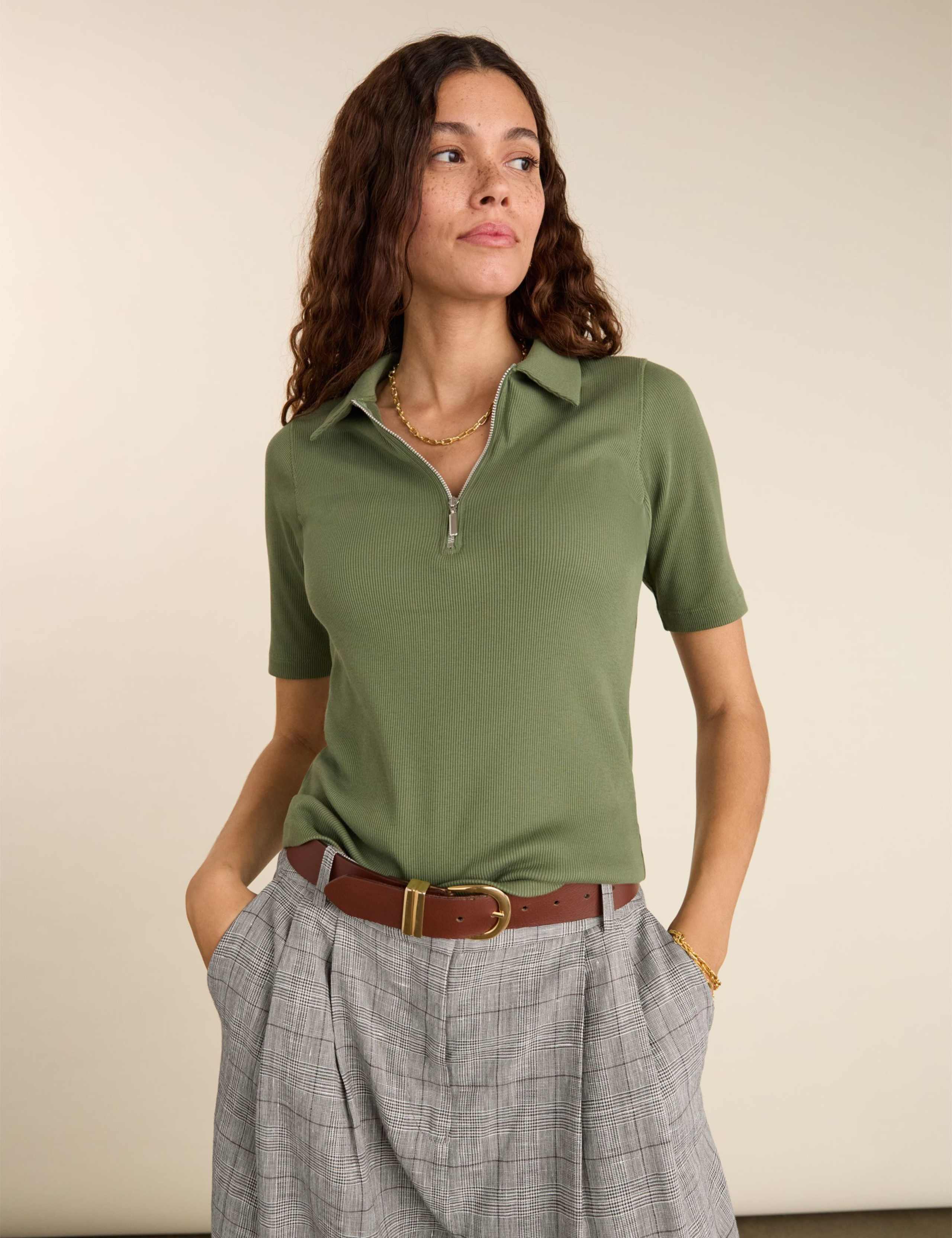 Pure Cotton Ribbed Collared Top 1 of 4
