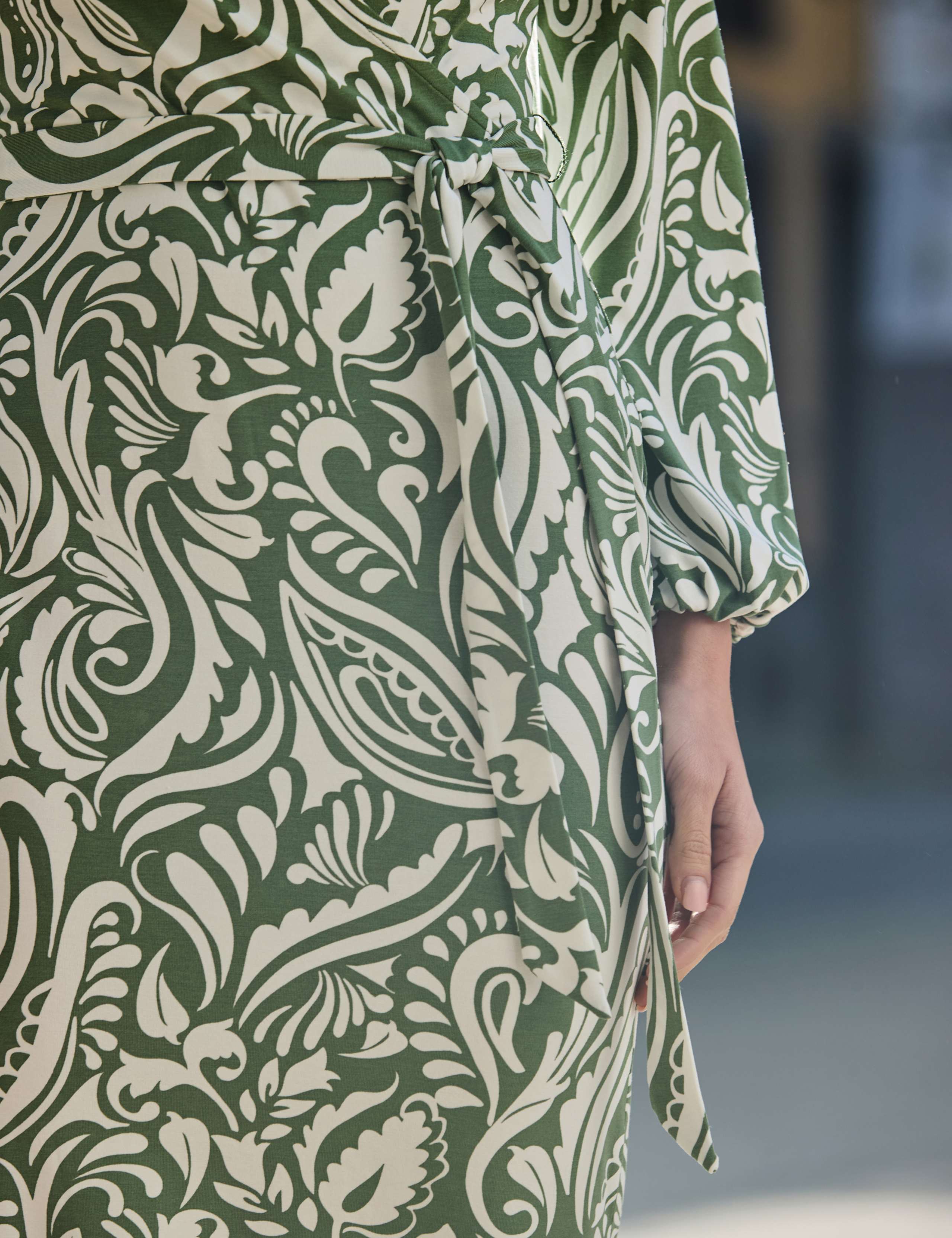 Paisley V-Neck Blouson Sleeve Midi Wrap Dress 4 of 5