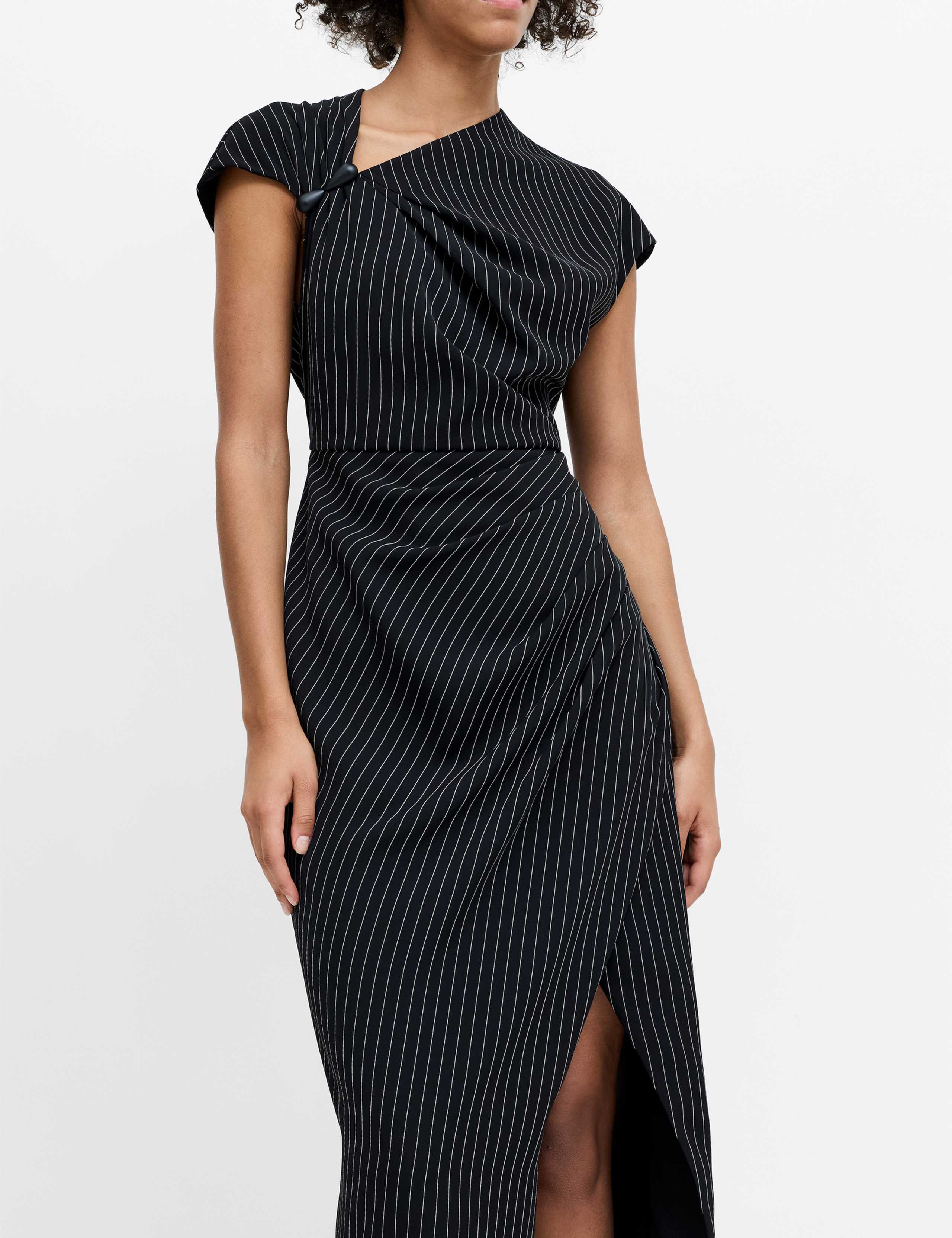 Pinstripe Cowl Neck Midi Tailored Dress 5 of 6