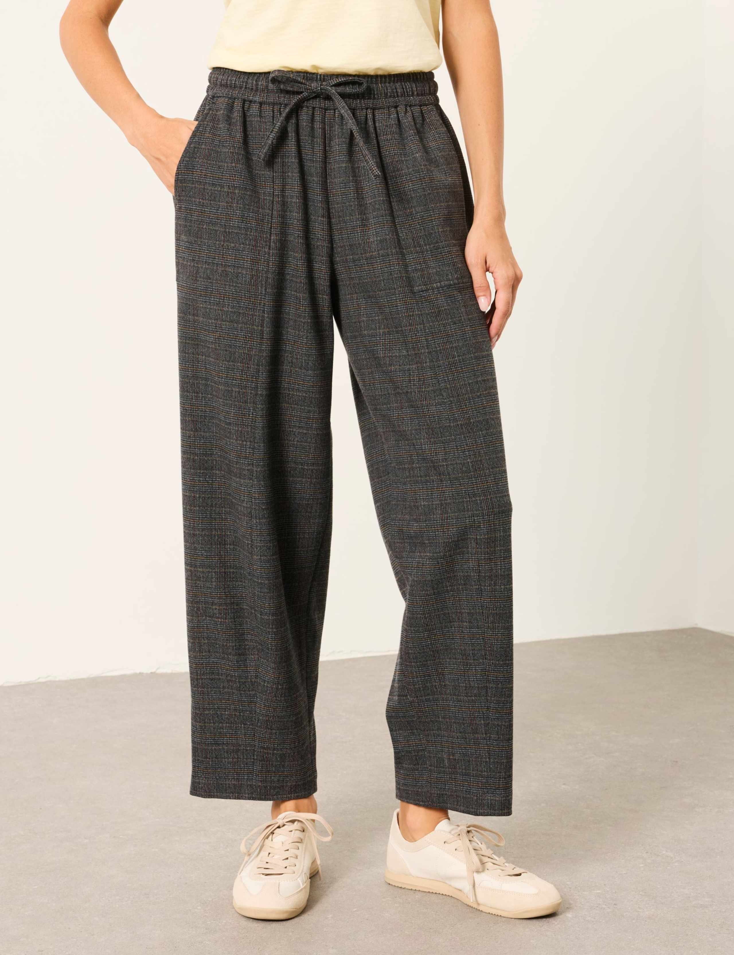 Checked Wide Leg Ankle Grazer Trousers 3 of 6
