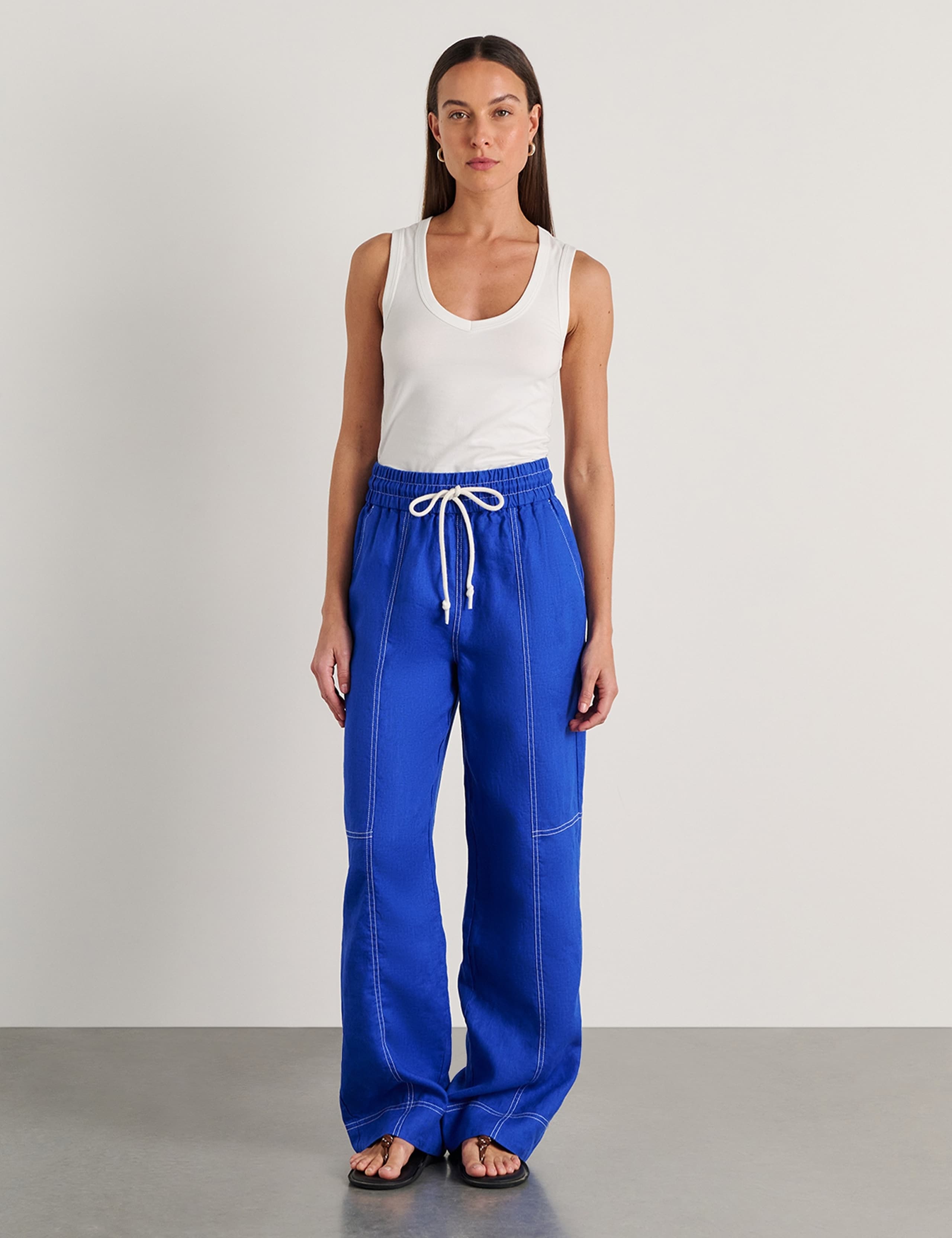 Pure Linen Straight Leg Trousers 1 of 5