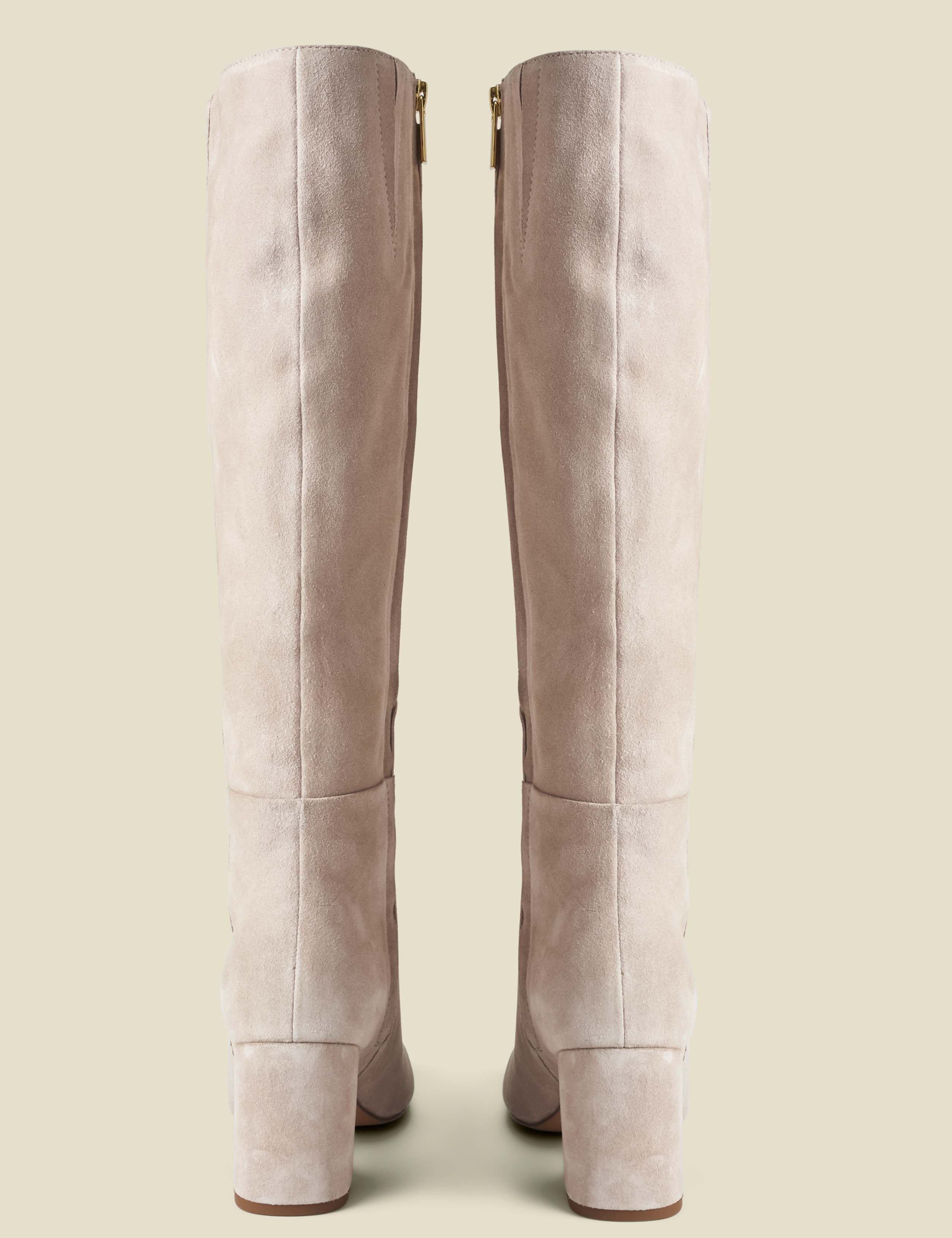 Suede Block Heel Round Toe Knee High Boots 4 of 4