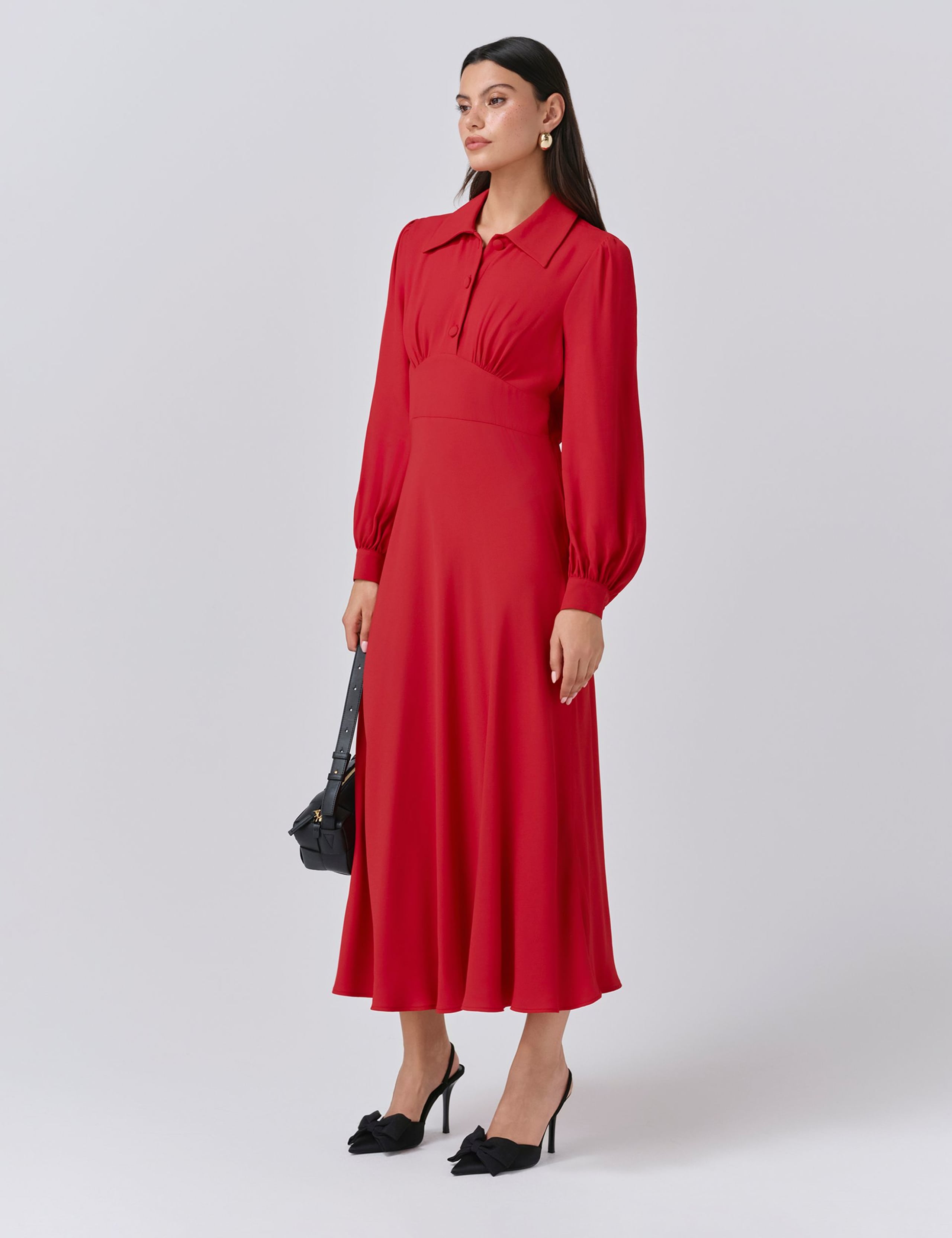 Crepe Collared Midi Dress 2 of 5