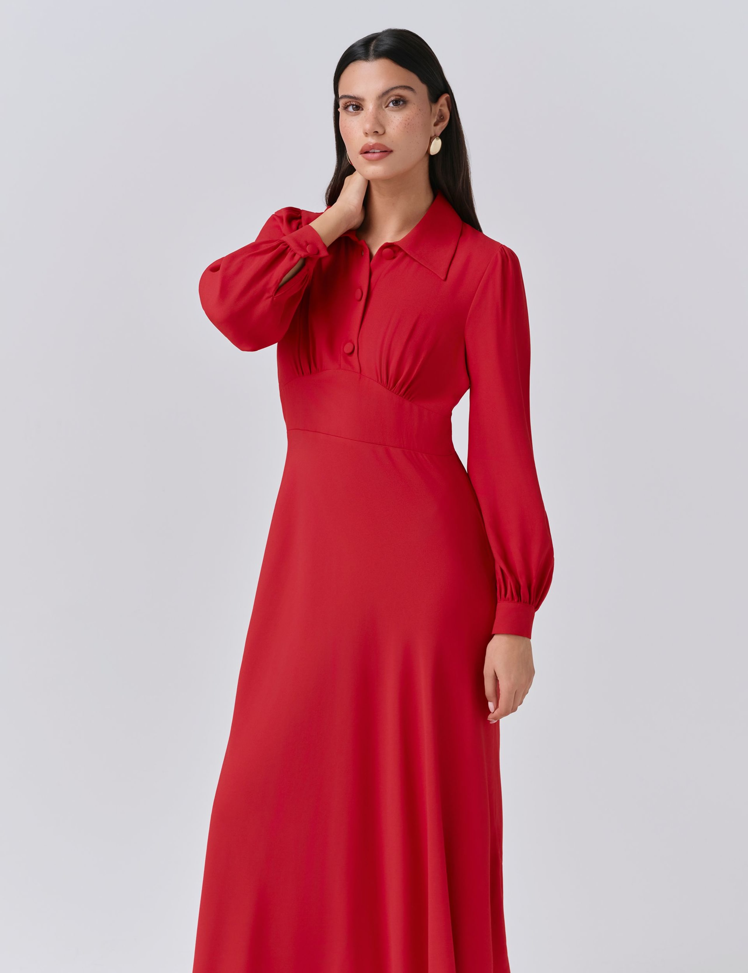 Crepe Collared Midi Dress 4 of 5