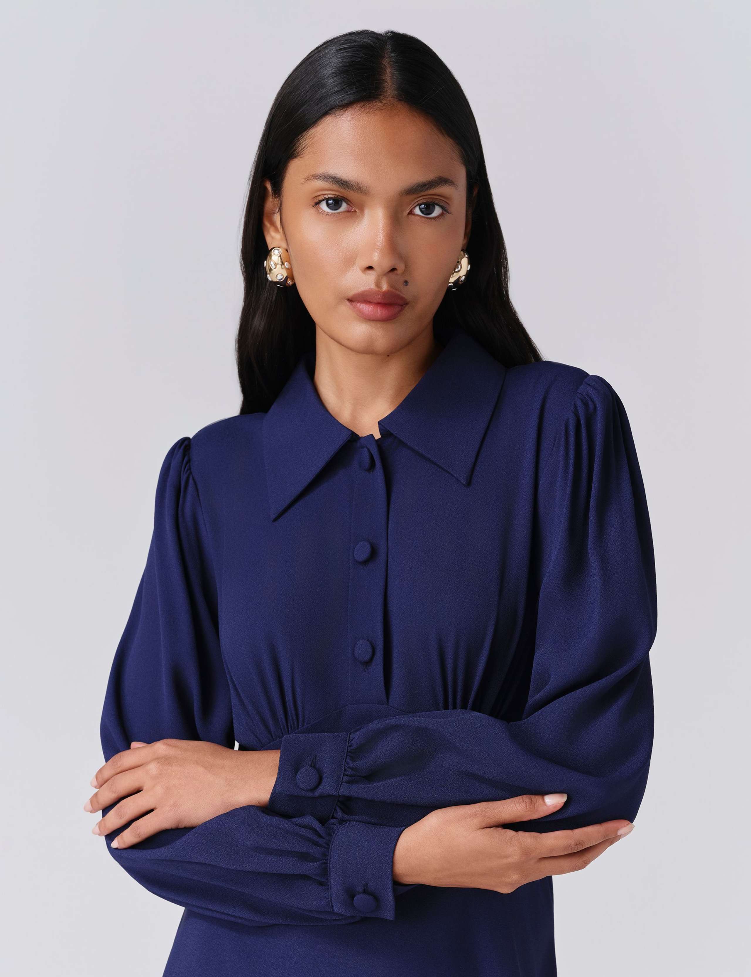 Crepe Collared Midi Dress 2 of 5