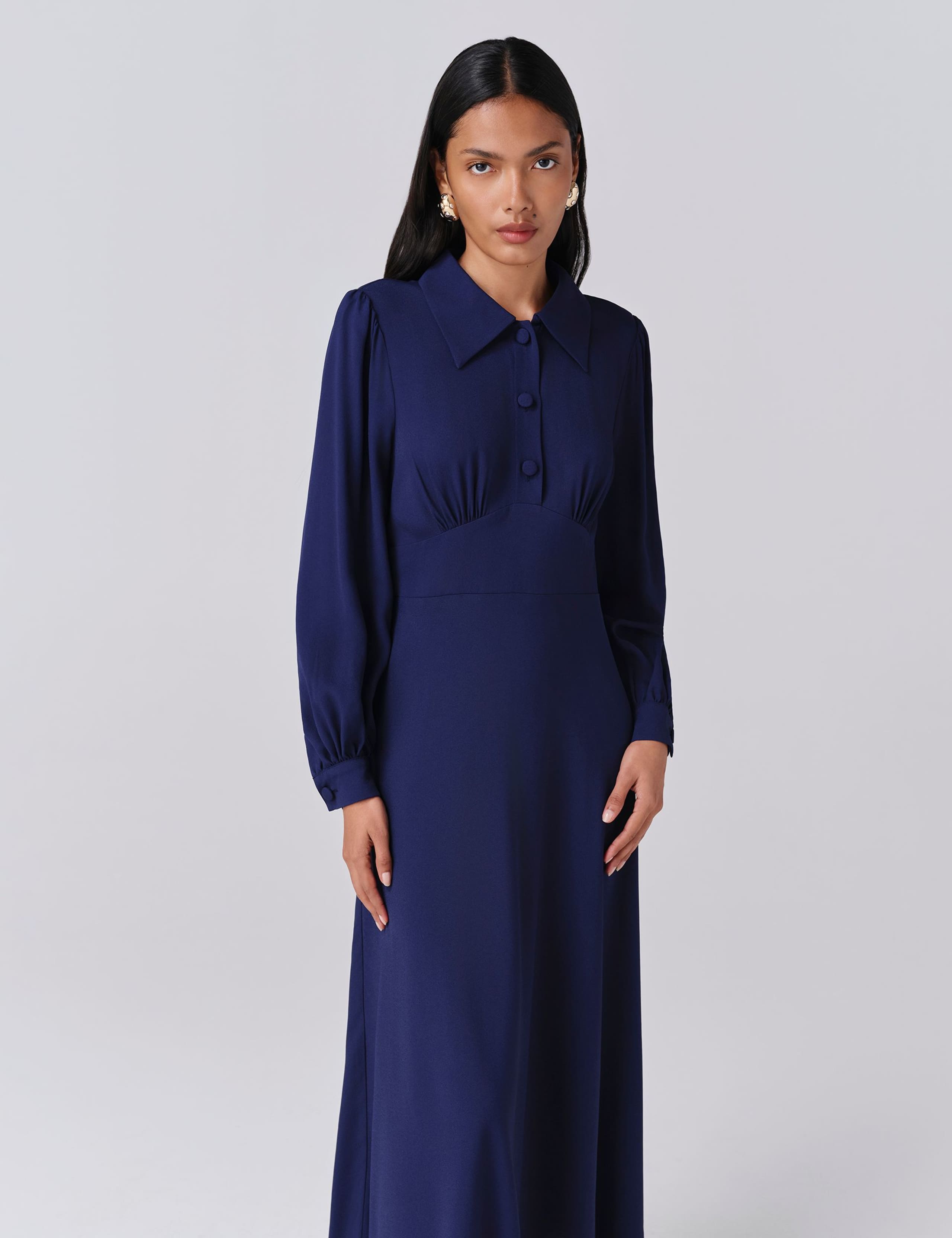 Crepe Collared Midi Dress 4 of 5