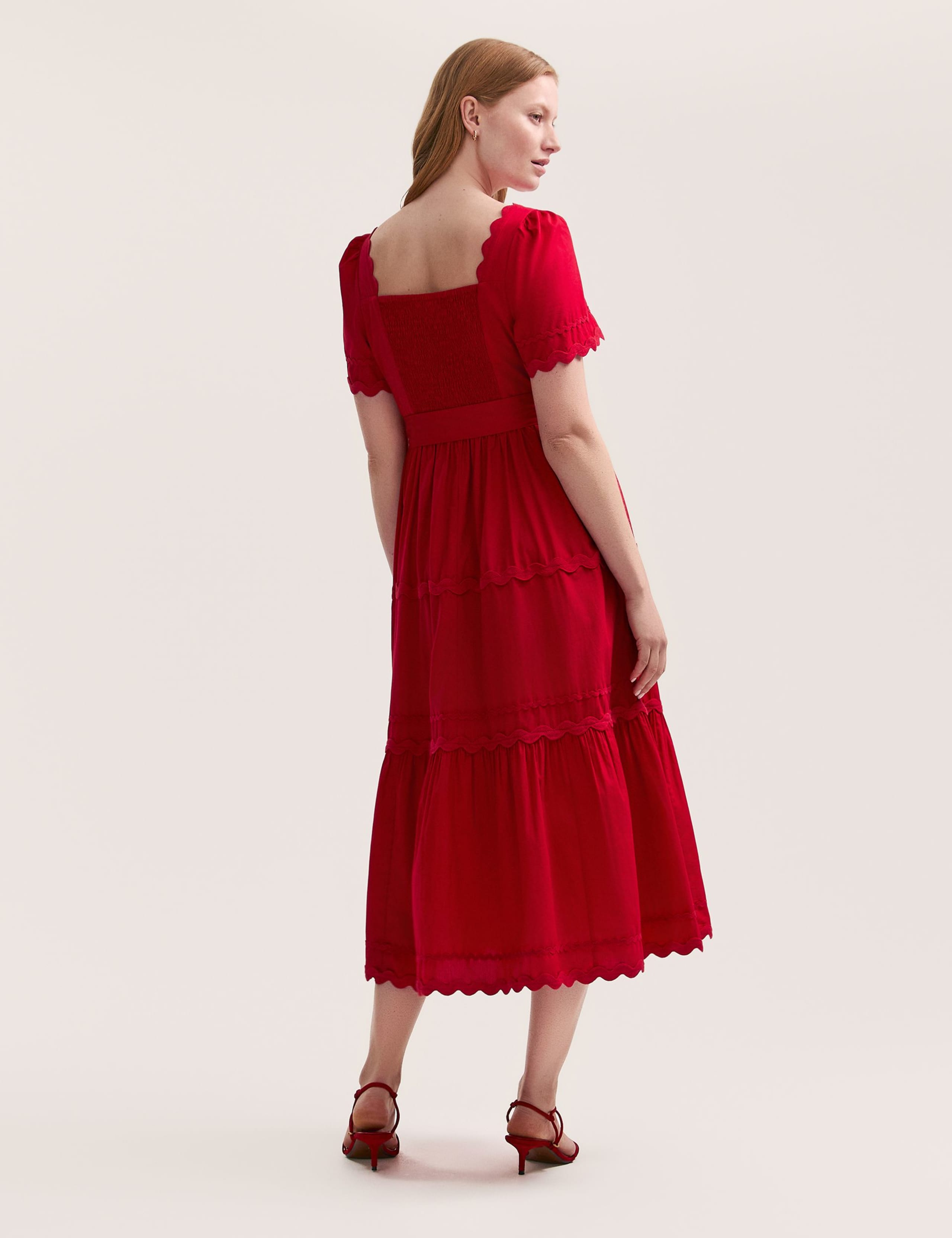 Pure Cotton Square Neck Midi Tiered Dress 2 of 4