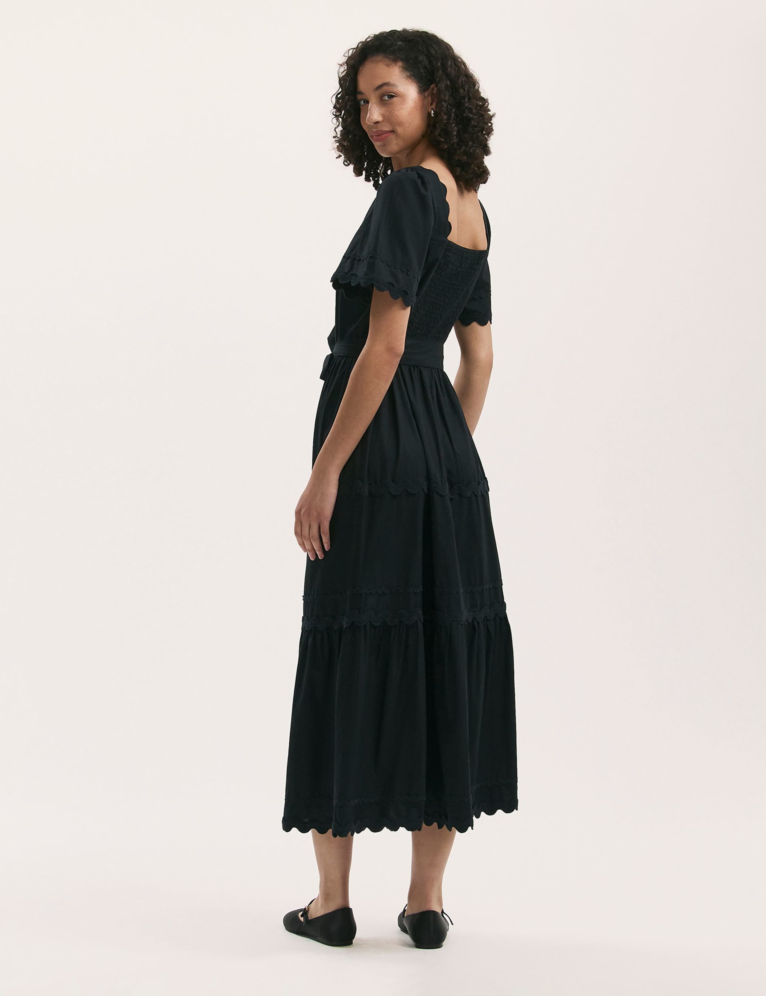 Pure Cotton Square Neck Midi Tiered Dress 3 of 4