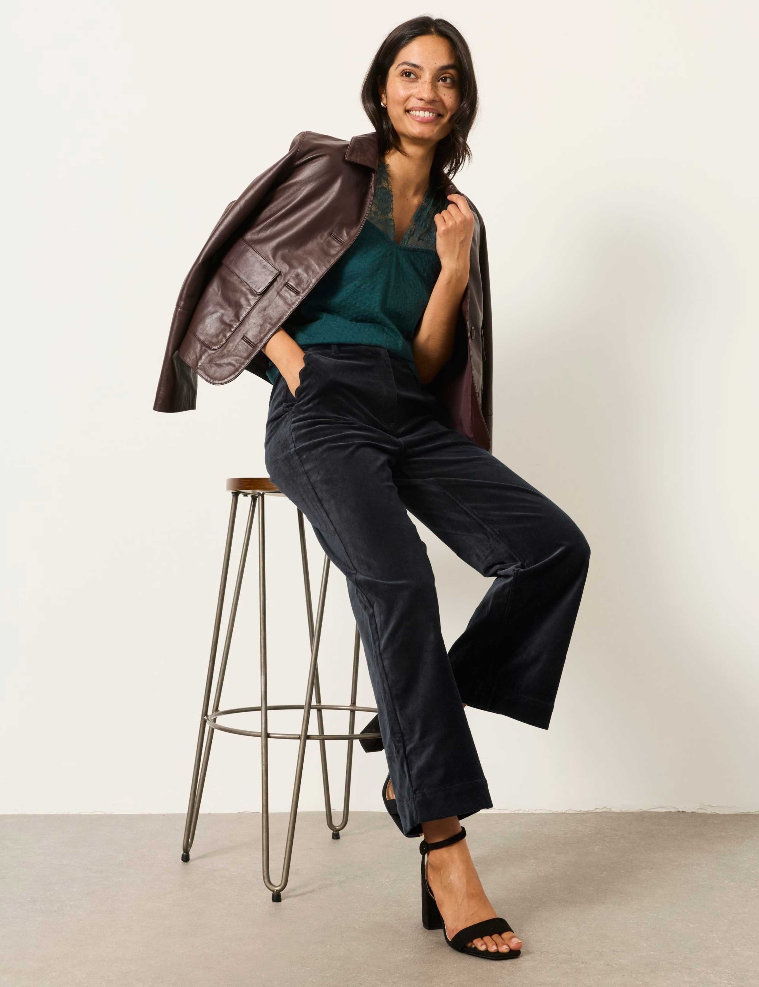 Velvet Textured Wide Leg Cropped Trousers 5 of 7
