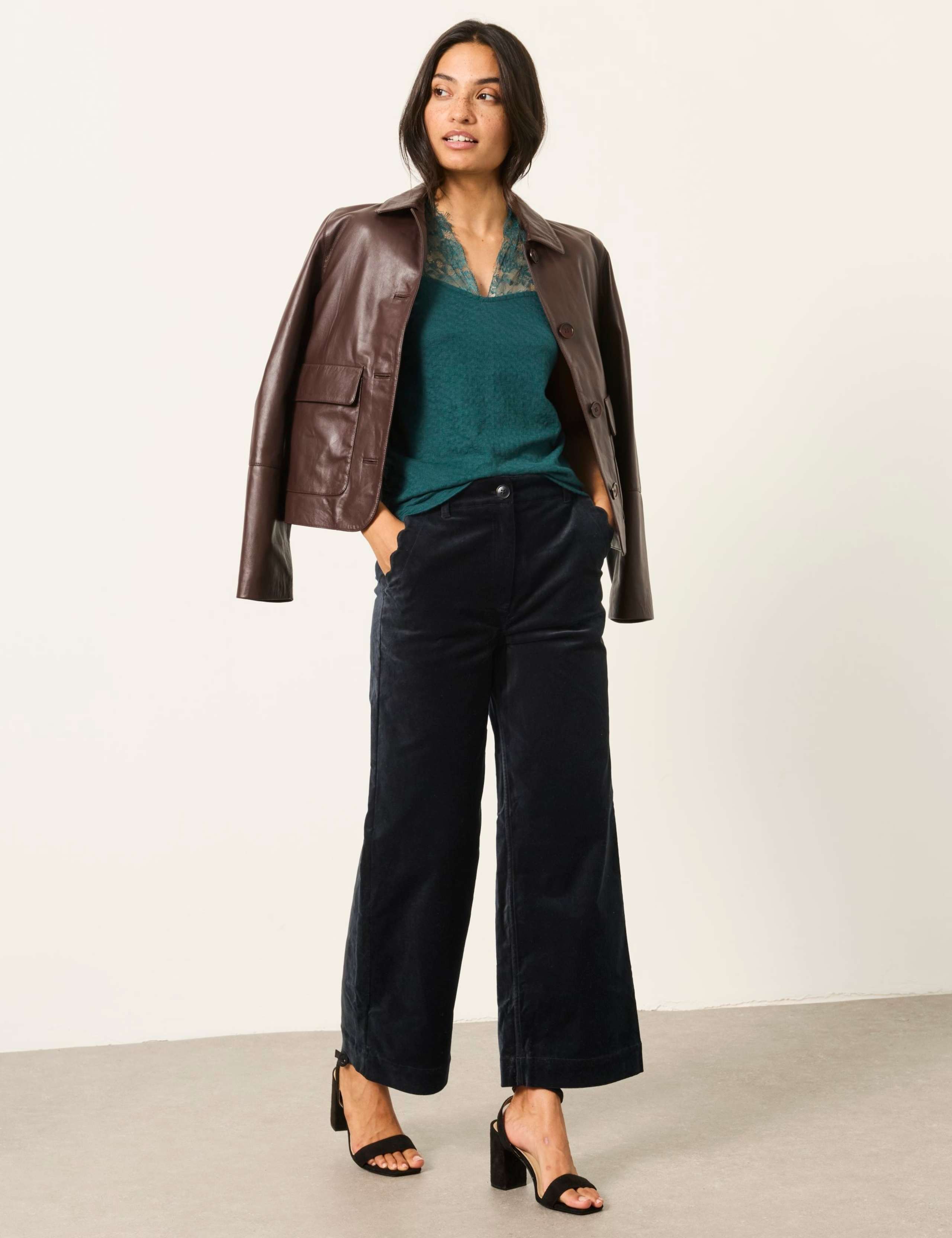 Velvet Textured Wide Leg Cropped Trousers 7 of 7