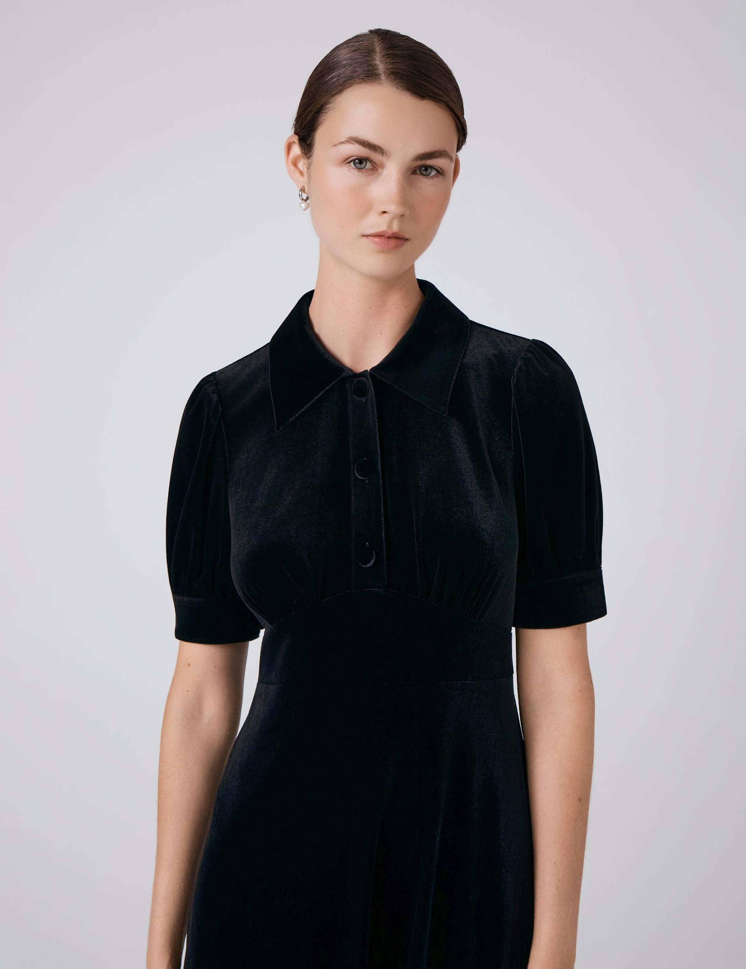 Velvet Collared Midi Tea Dress 2 of 6