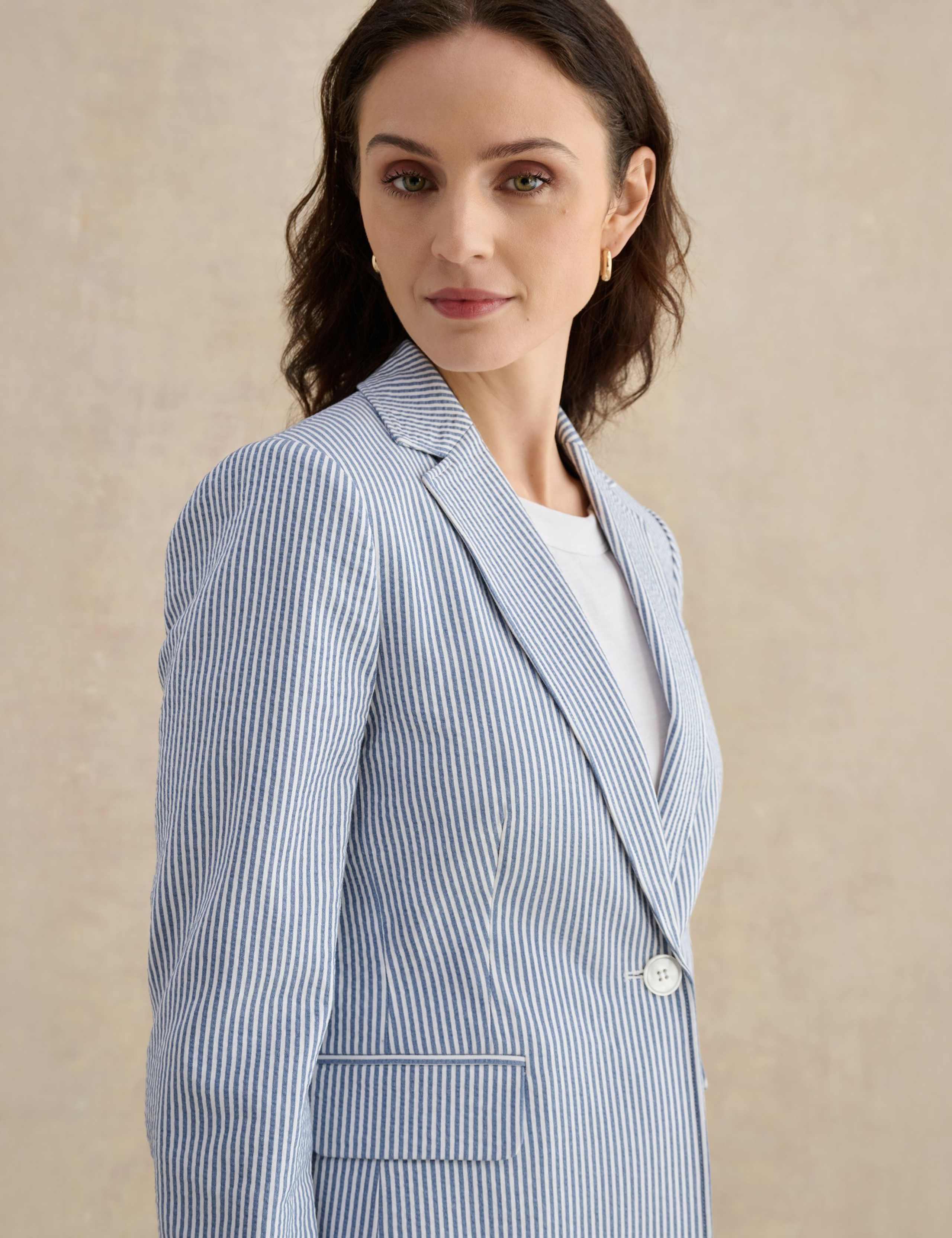 Cotton Rich Striped Single Breasted Jacket 5 of 5