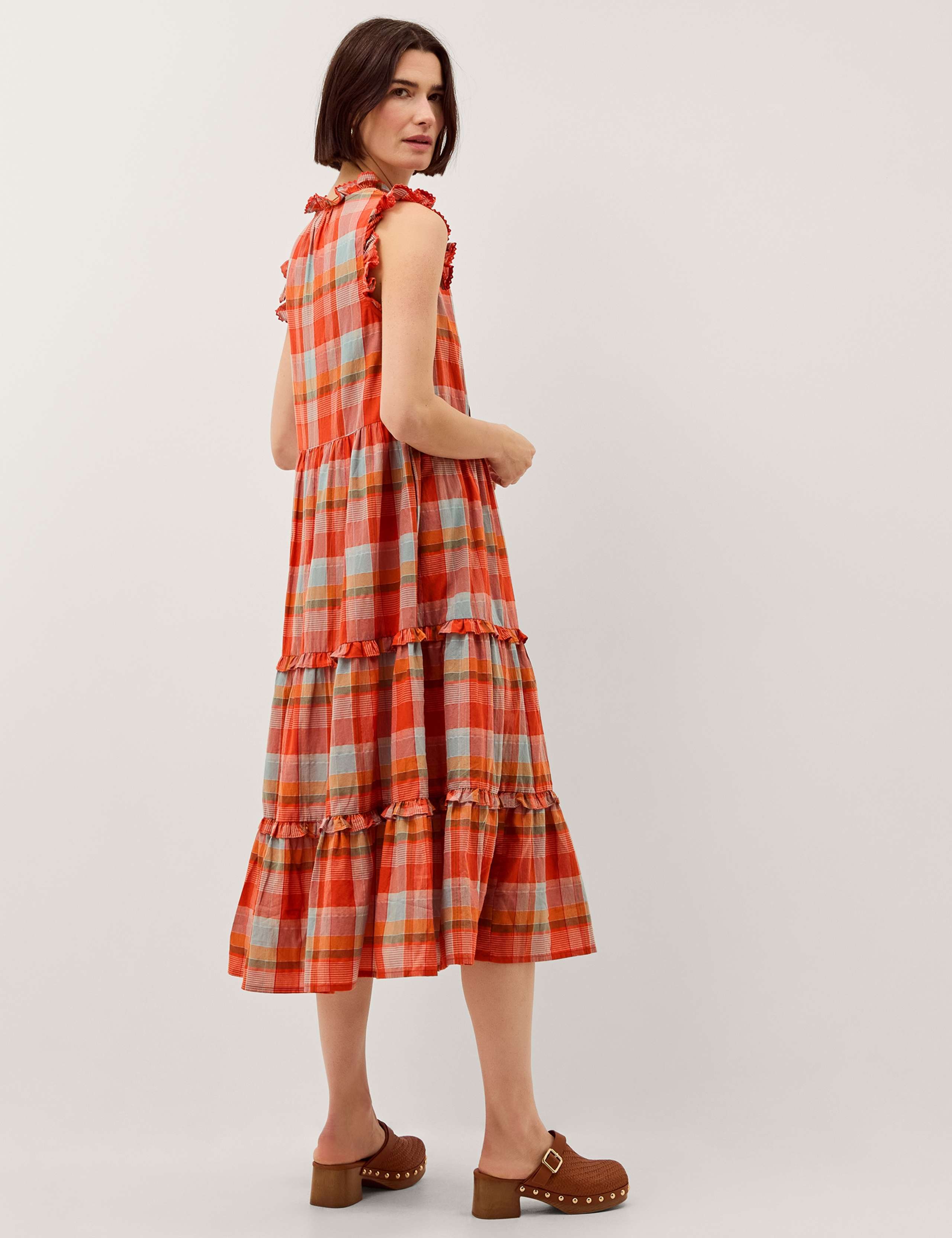 Cotton Rich Checked Notch Neck Midi Dress 2 of 4
