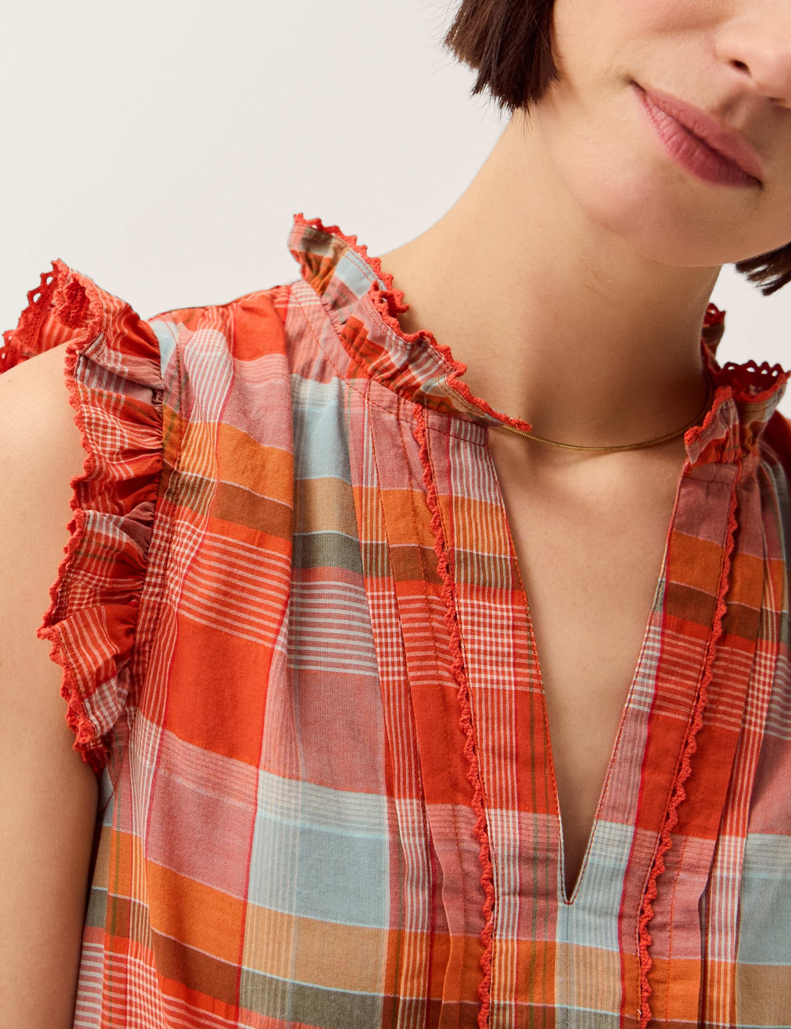 Cotton Rich Checked Notch Neck Midi Dress 4 of 4