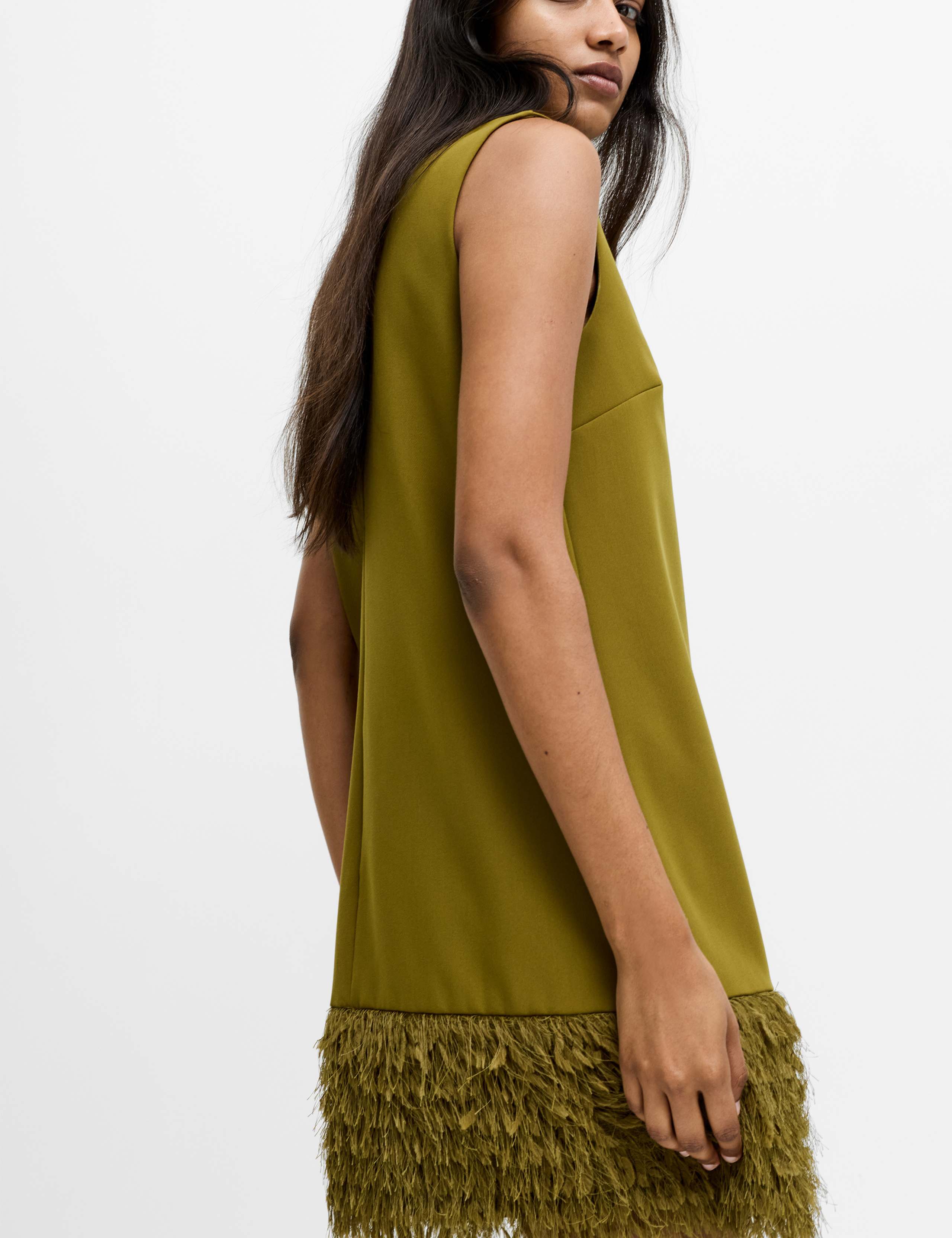 V-Neck Faux Feather Hem Mini Shift Dress 6 of 7