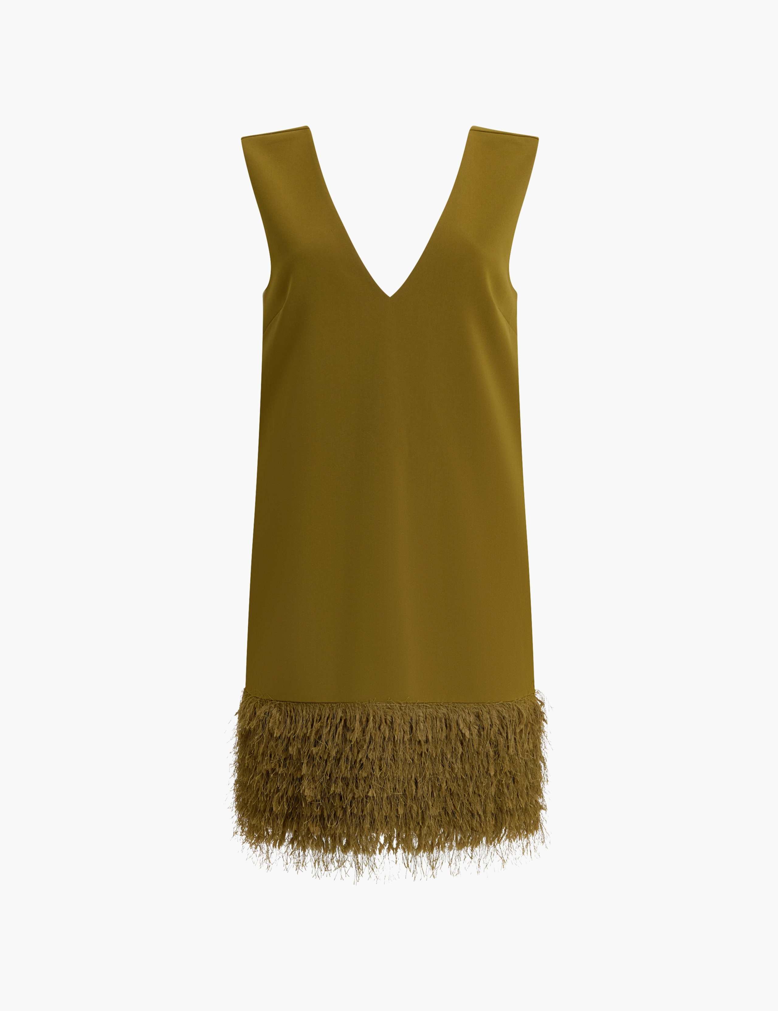 V-Neck Faux Feather Hem Mini Shift Dress 2 of 7
